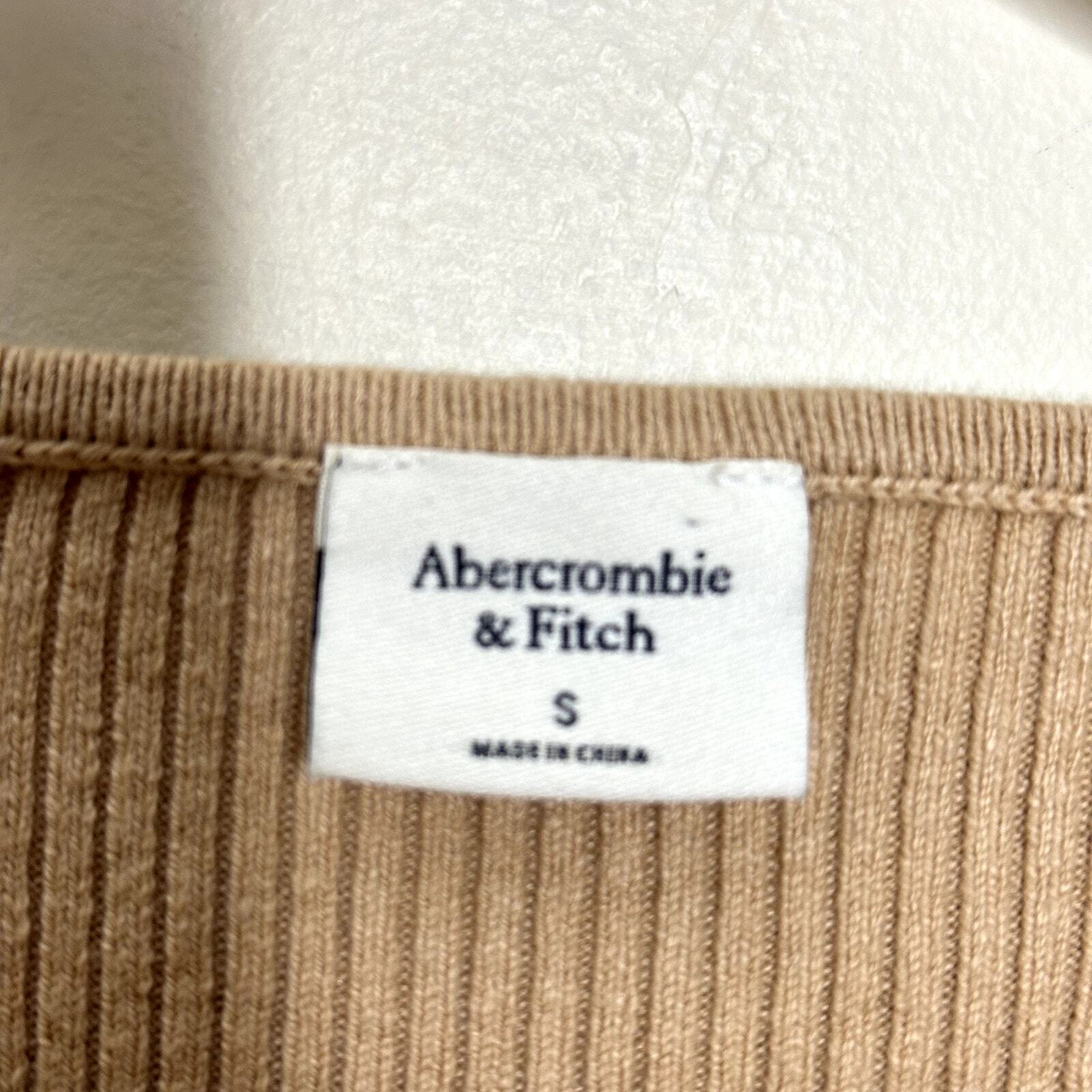 ABERCROMBIE & FITCH Long-Sleeve Hardware Ribbed Knit Sweater Bodysuit Tan {3O49}