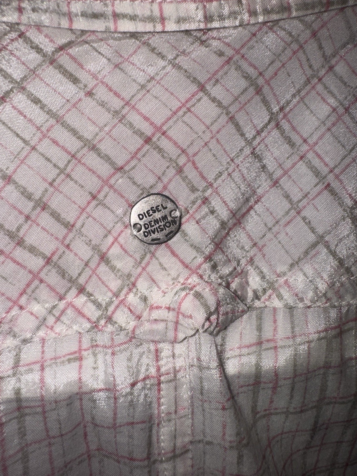 Diesel Women’s L White/Pink/Gray/Blue Plaid Sleeveless Collared Button-Up Top
