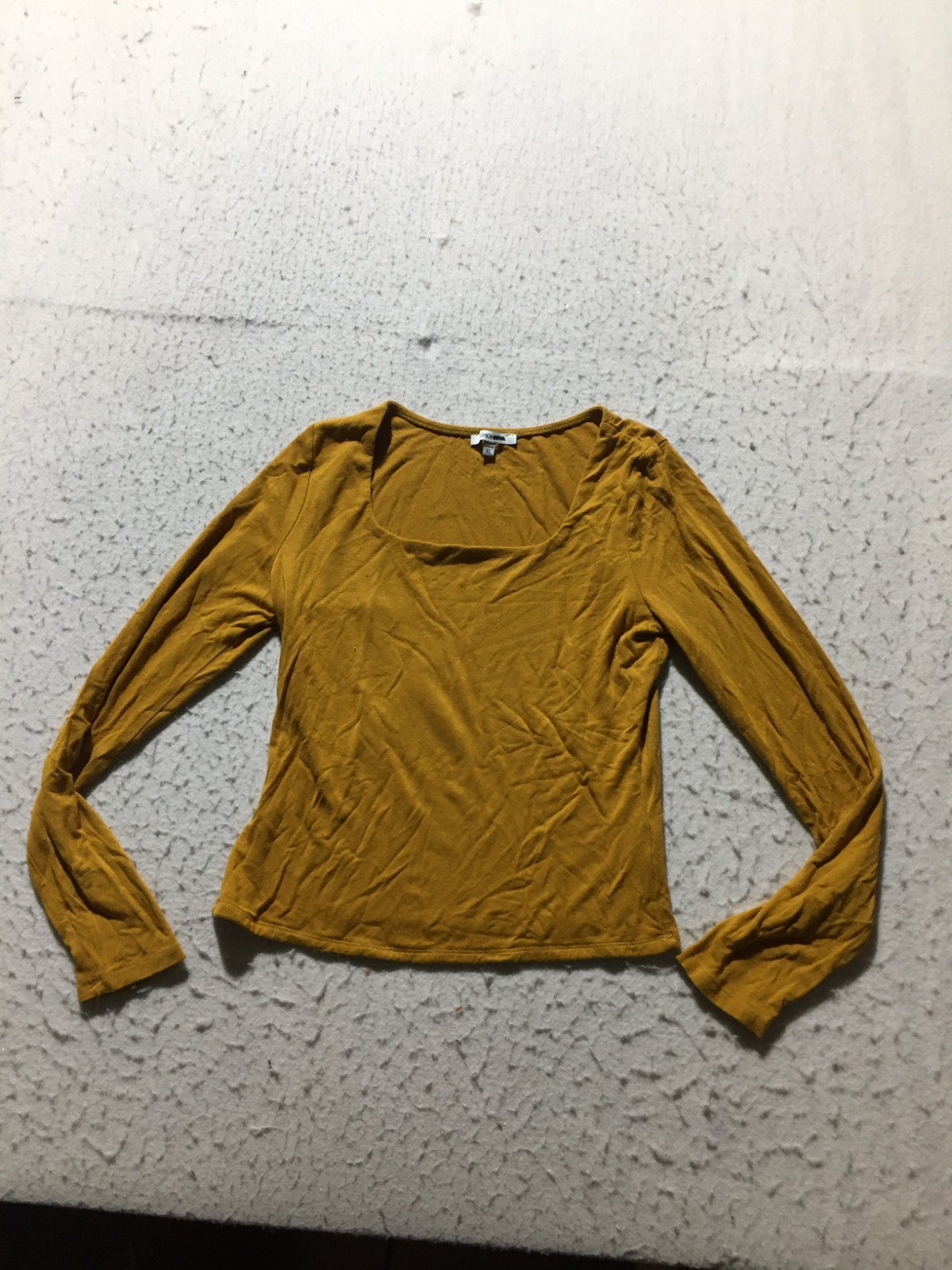 Fashion Nova Shirt Womens XL Stretch Mustard Green Long Sleeve Square Neck