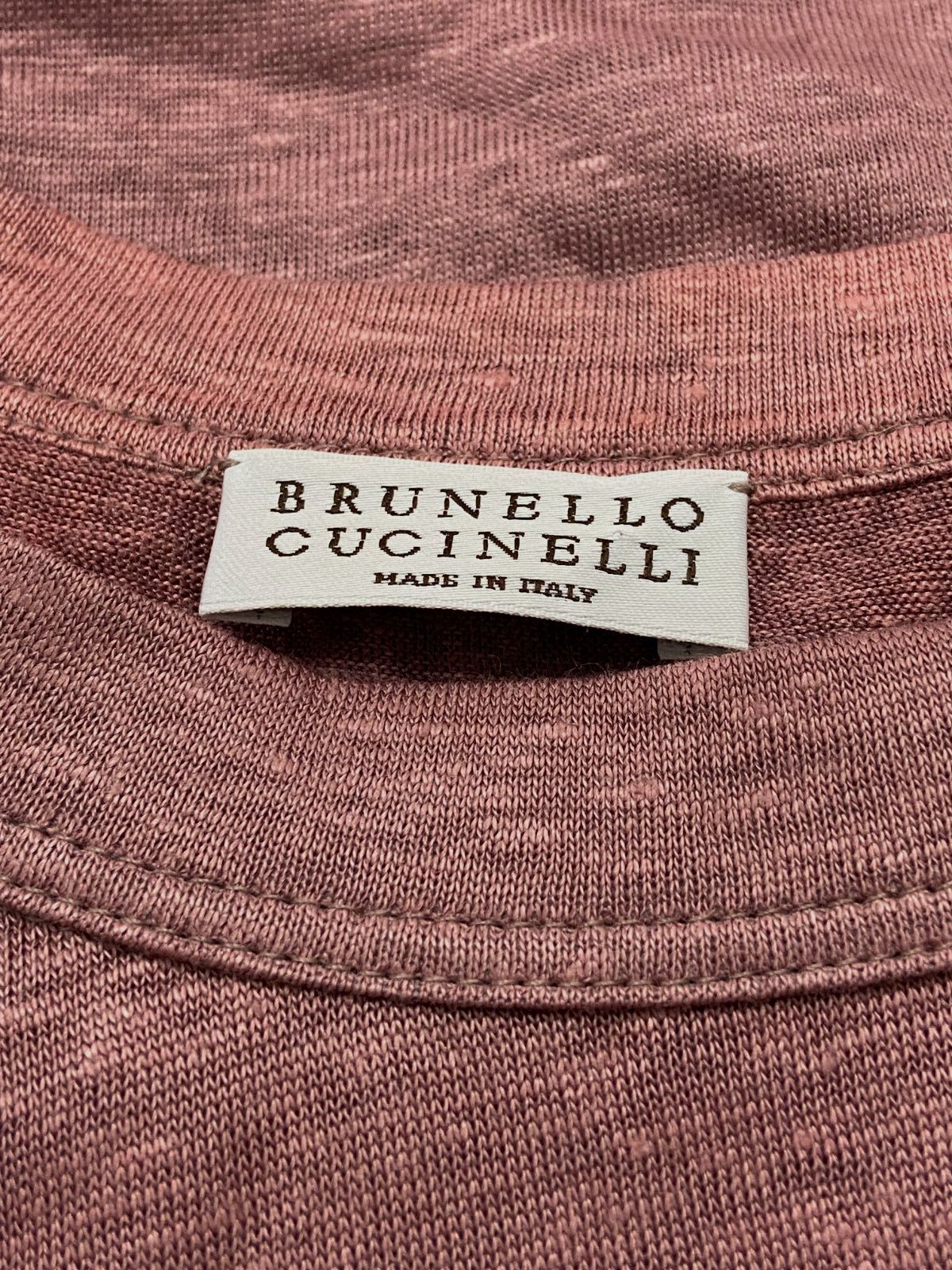 $1195 Brunello Cucinelli Women’s Pink Linen-Silk Crewneck T-Shirt Top Size XL