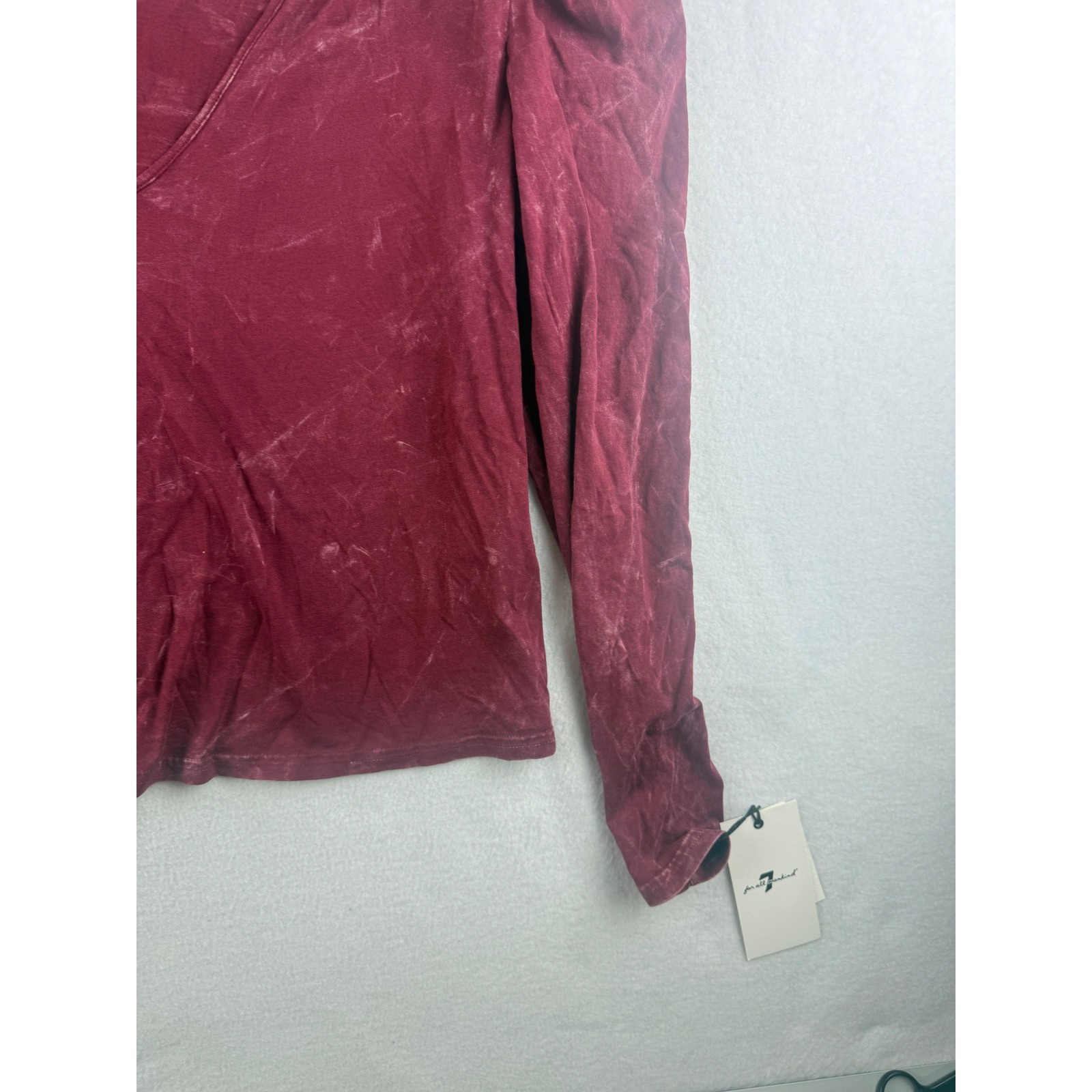 7 For All Mankind Maroon Puff Sleeve Top, V Neck, Long Sleeve, Casual, Blouse