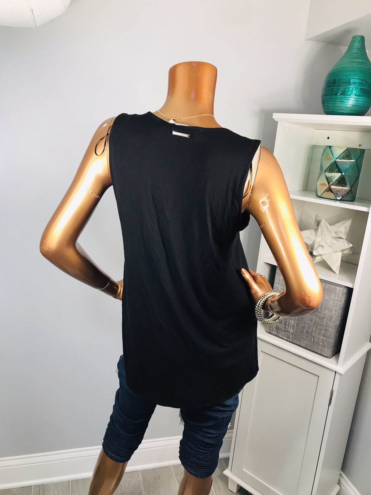 Michael Kors M Top NWT $58 Stretch MK Logo Black Sleeveless Blouse Casual Sexy