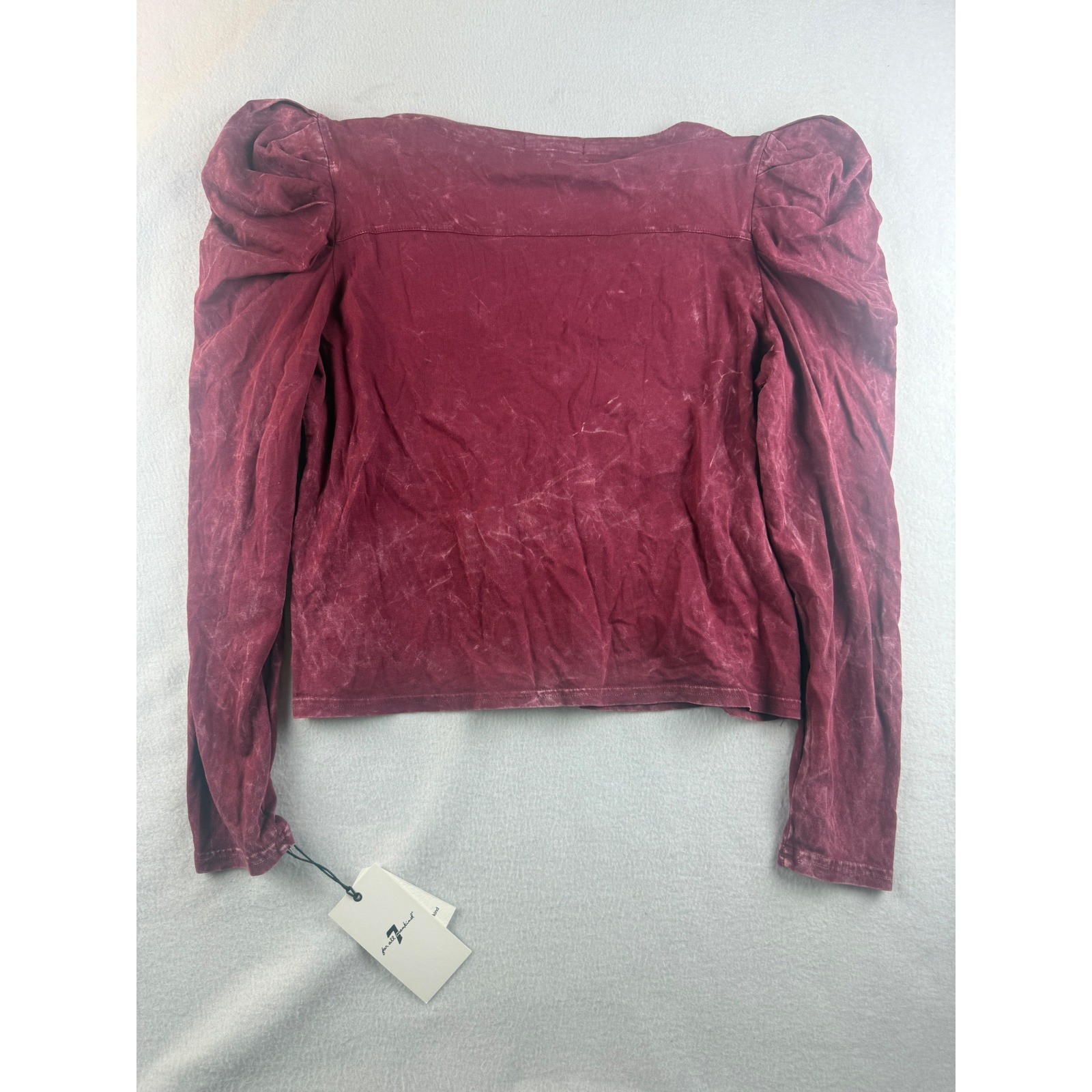 7 For All Mankind Maroon Puff Sleeve Top, V Neck, Long Sleeve, Casual, Blouse