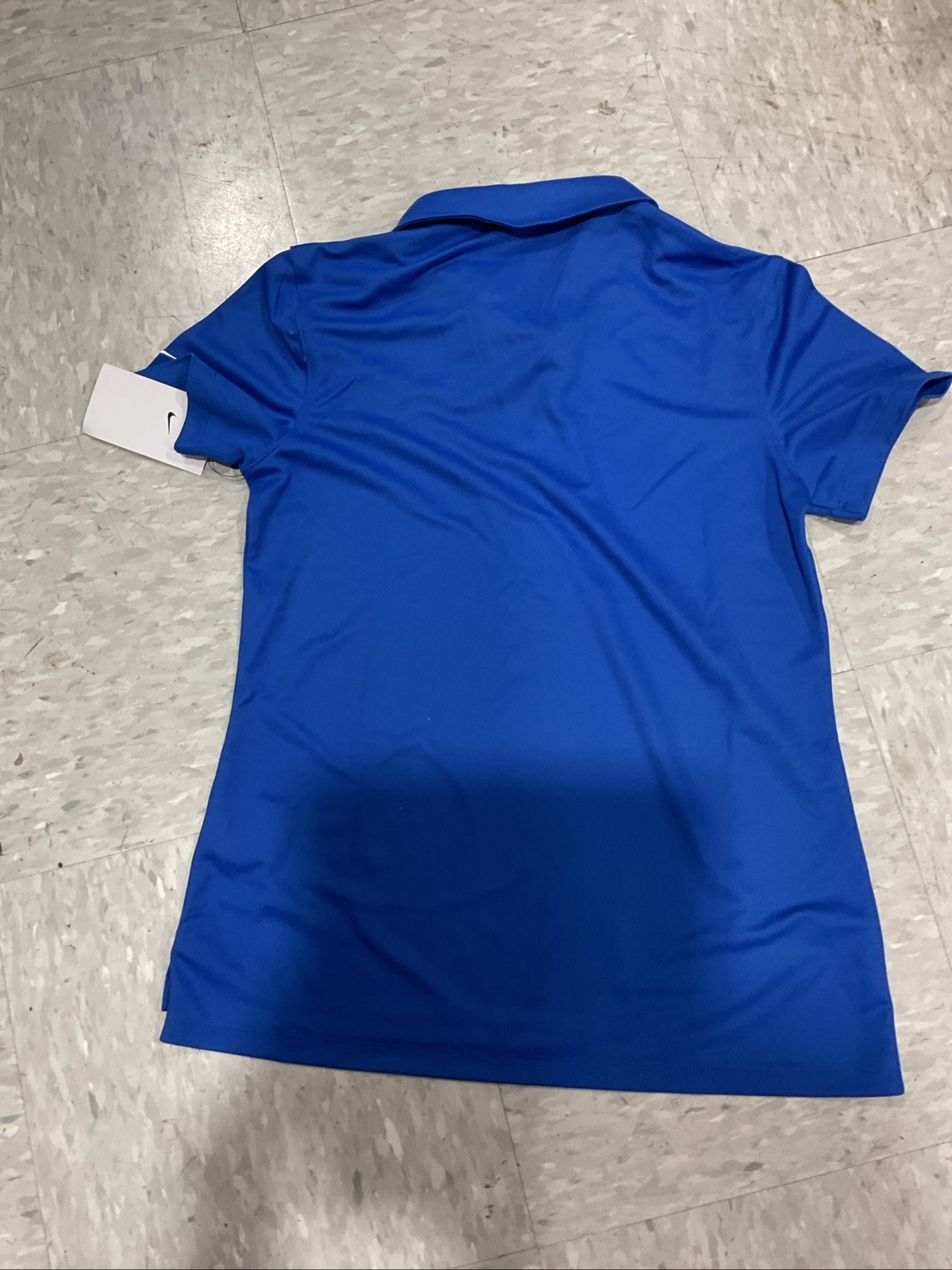 Nike Dri Fit Womens L Golf Polo V-neck Blue Logo Short Sleeve Athletic Polyester