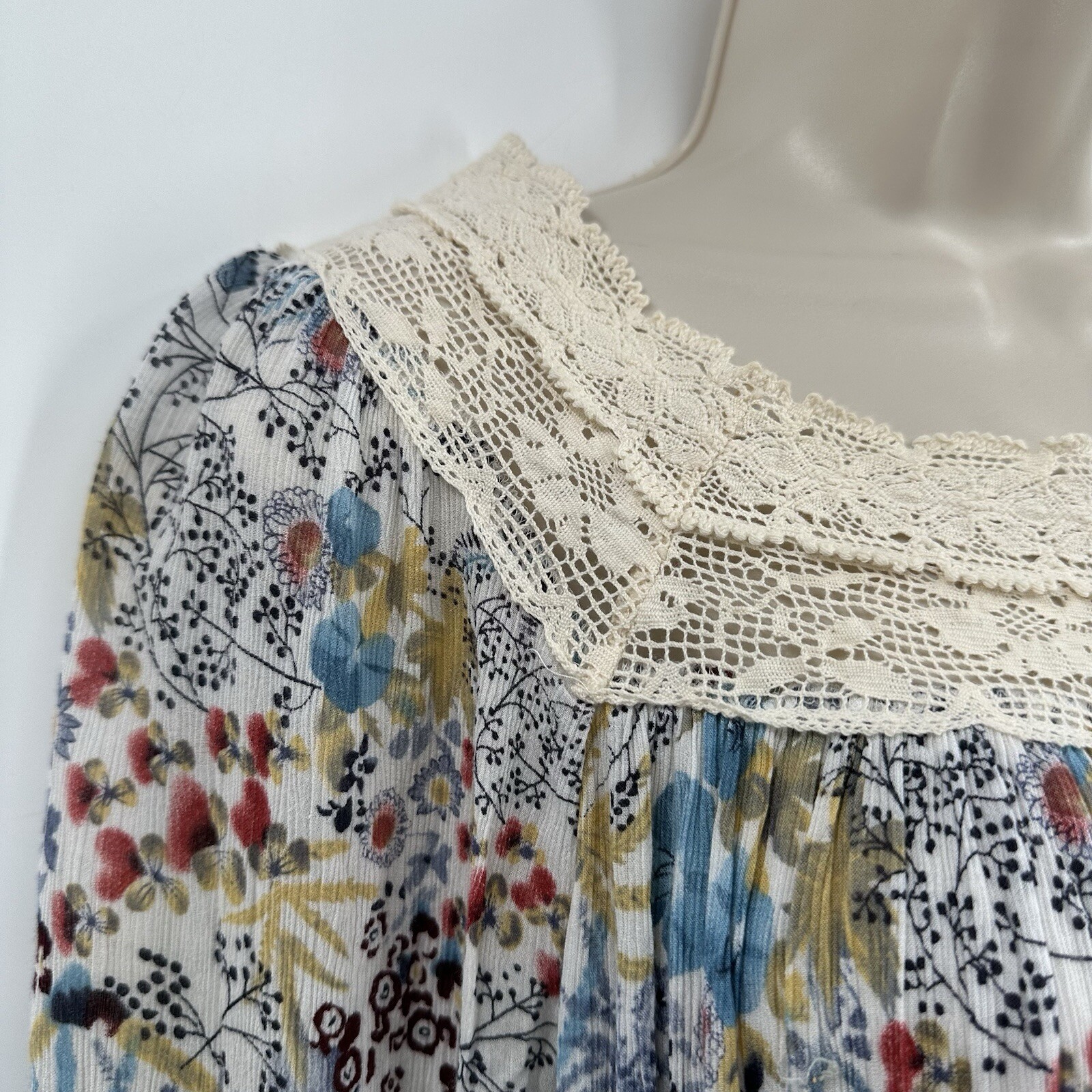 Sundance Peasant Blouse Small Floral Lace Long Sleeve BOHO Prairie Cottagecore