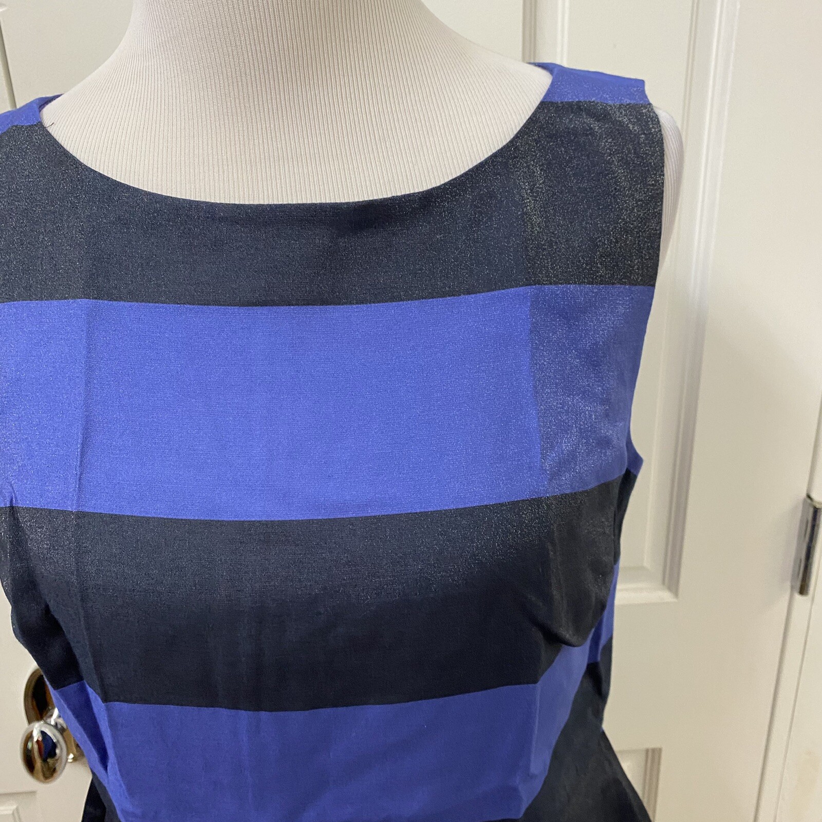NEW Banana Republic 6 Tank Top Blue Shimmer Stripe Peplum Hem Cocktail Party