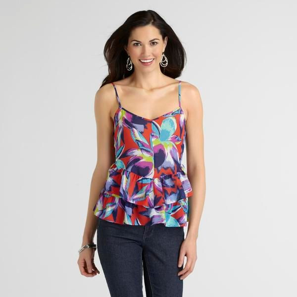 Sofia by Sofia Vergara Womens Ruffle Cami Floral Red Floral Layered Tank Top