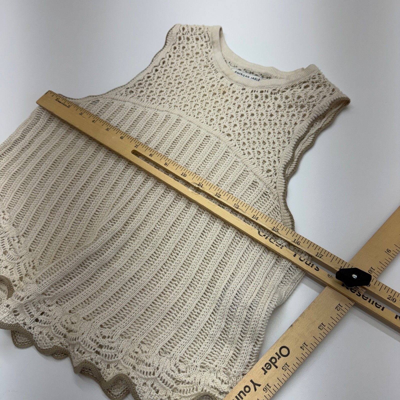 American Eagle Tank Top Womens Small Cream Crochet Boho Coastal Festival