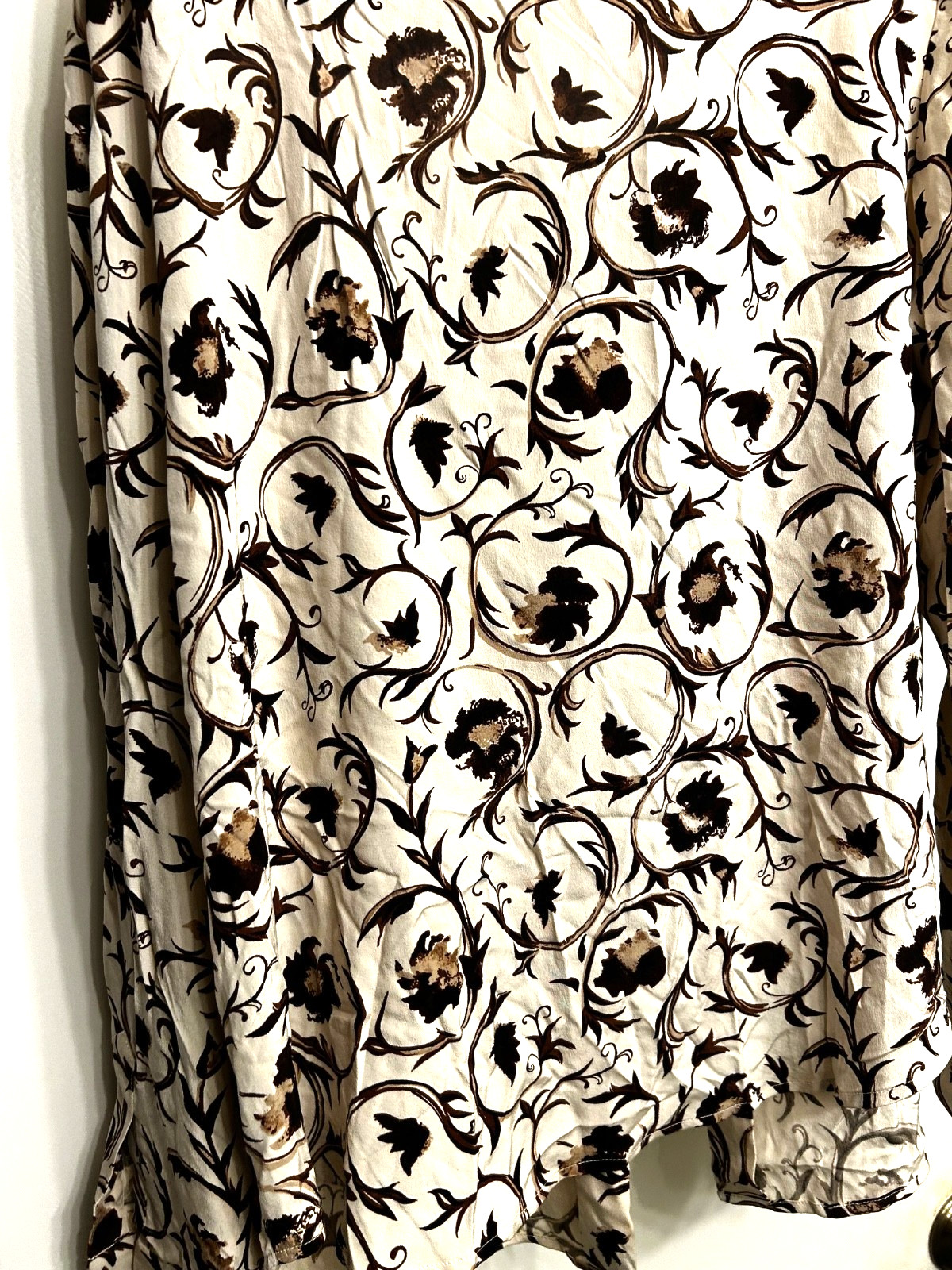 Gorgeous Grace Chemise Blouse 100% silk crepe NEW brown/white 1980 Lg w tags