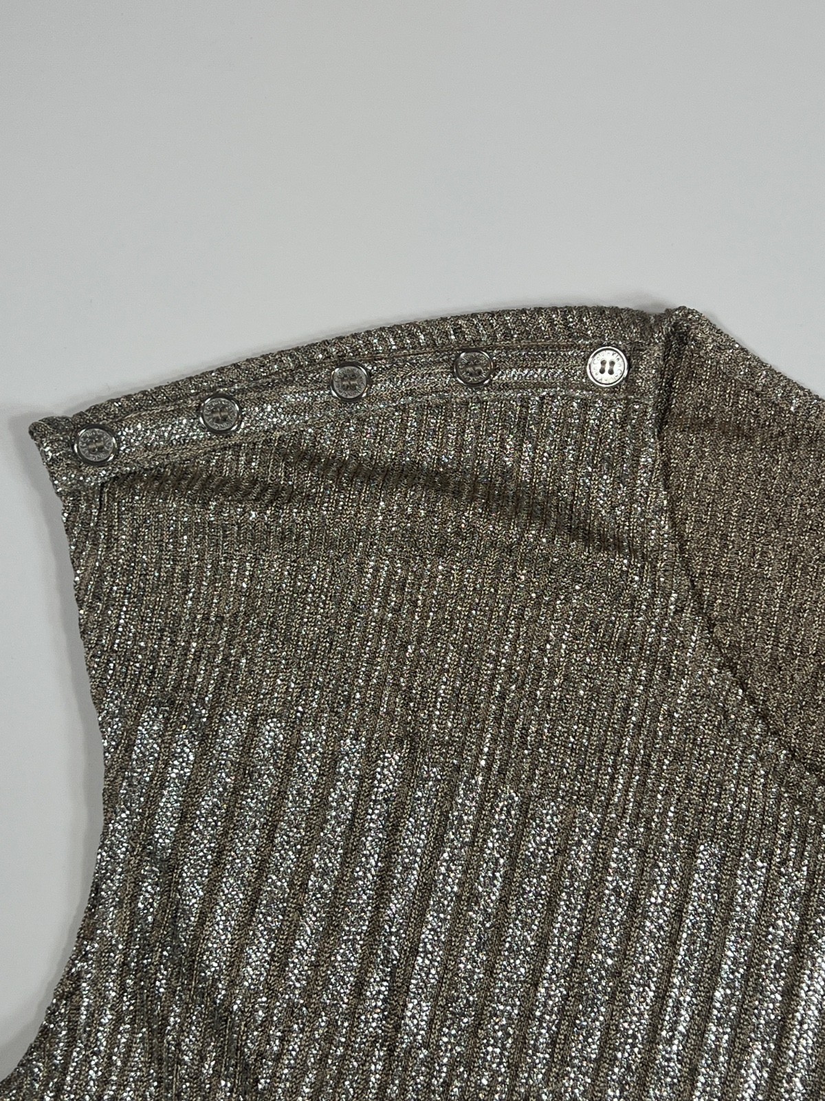 Calvin Klein Metallic Gold Shimmer Knit Top Side Ruched Blouse Womens Size XL
