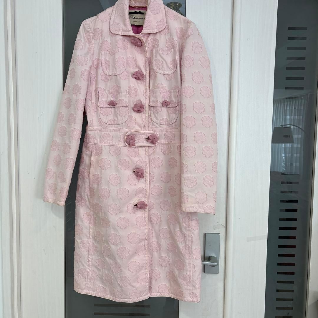 Blugirl Blumarine Pink Floral Embossed Trench Coat Vintage Elegant Size M Italy