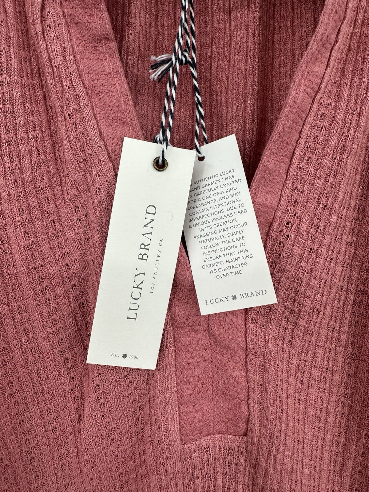Lucky Brand Womens L Heathered Rose Knit / Woven Needlepoint Top Blouse NWT