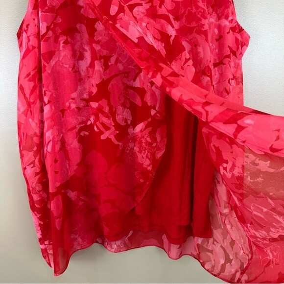 H by Halston Red Pink Layered Abstract Floral Feminine Flowy Tank Top Blouse 2X
