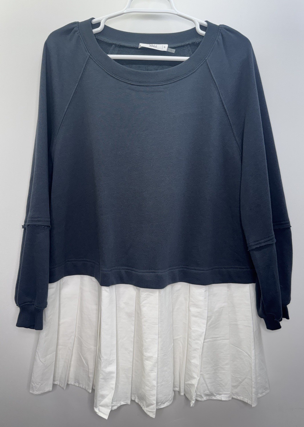 Talulah Oversized Charcoal Gray White Pleated Hem Tunic Top Boho Classic S