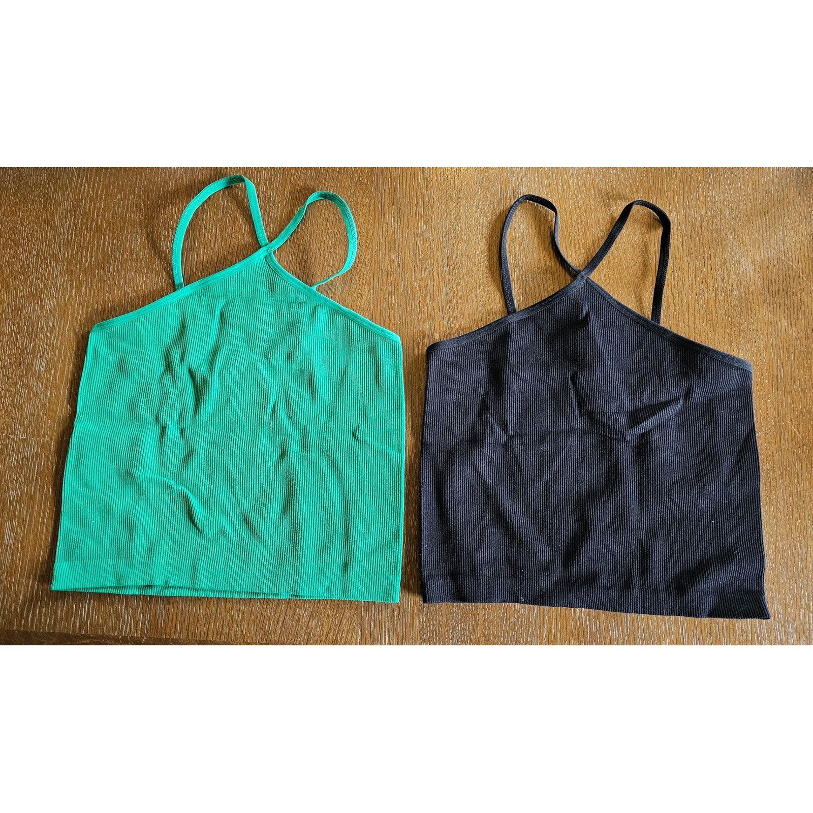 Lemonsky 2 Pack Ribbed Halter Tank Tops Green Black Small Criss Cross Back New
