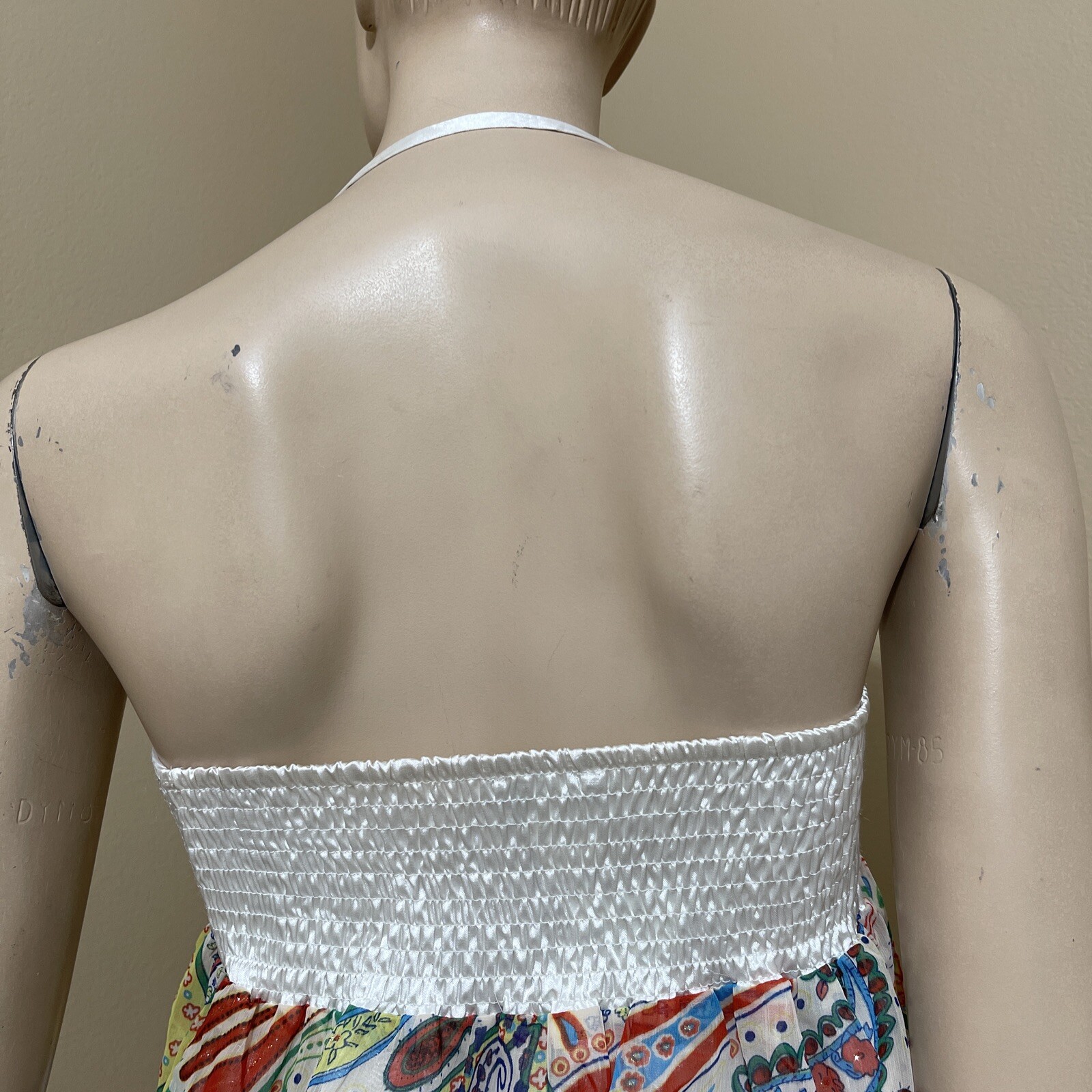 Women’s White Floral Polyester Casual Stretch Layered Beaded Size L Blouse Top