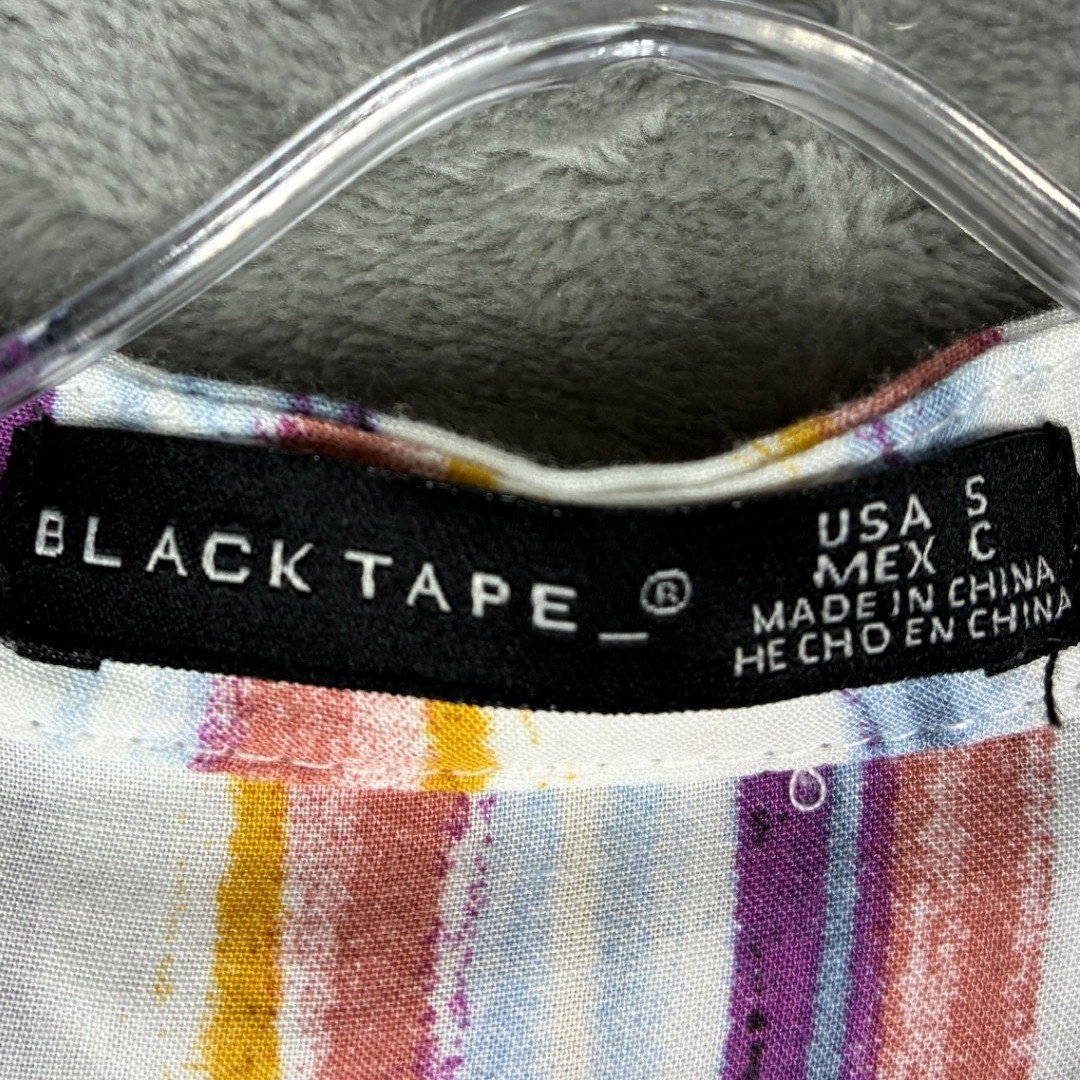 Black Tape Womens Striped Band Collar Long Sleeve Blouse Top Multicolor Small