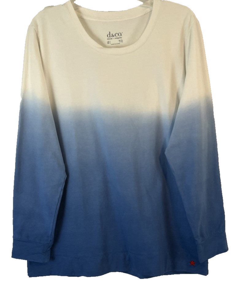 Denim & Co. French Terry Dip Dye Tunic Shirt Blue Sz Large A688718 Women Zi23