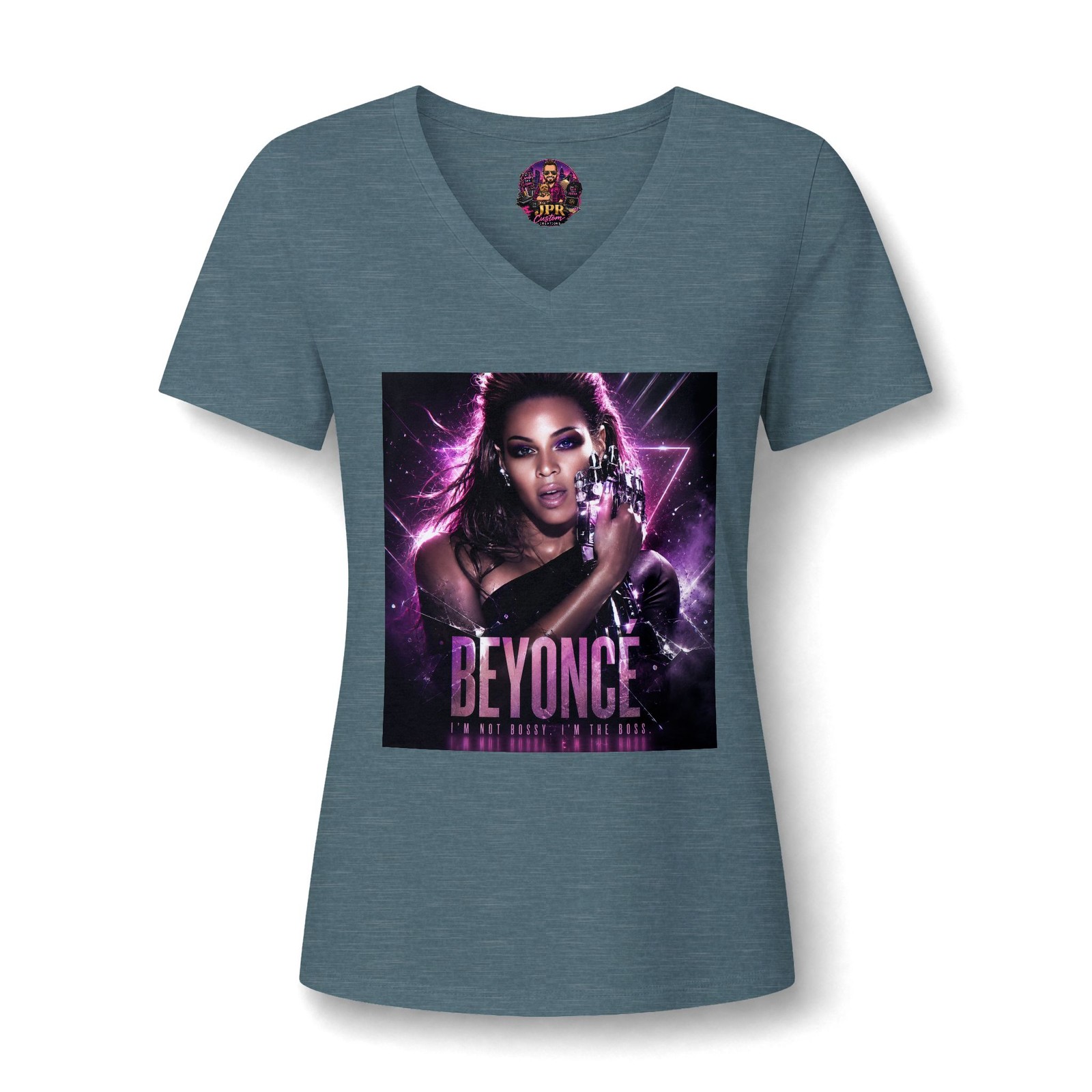 Cybernetic Neon Violet Portrait Pop Art Women’s Relaxed Fit V-Neck Tee