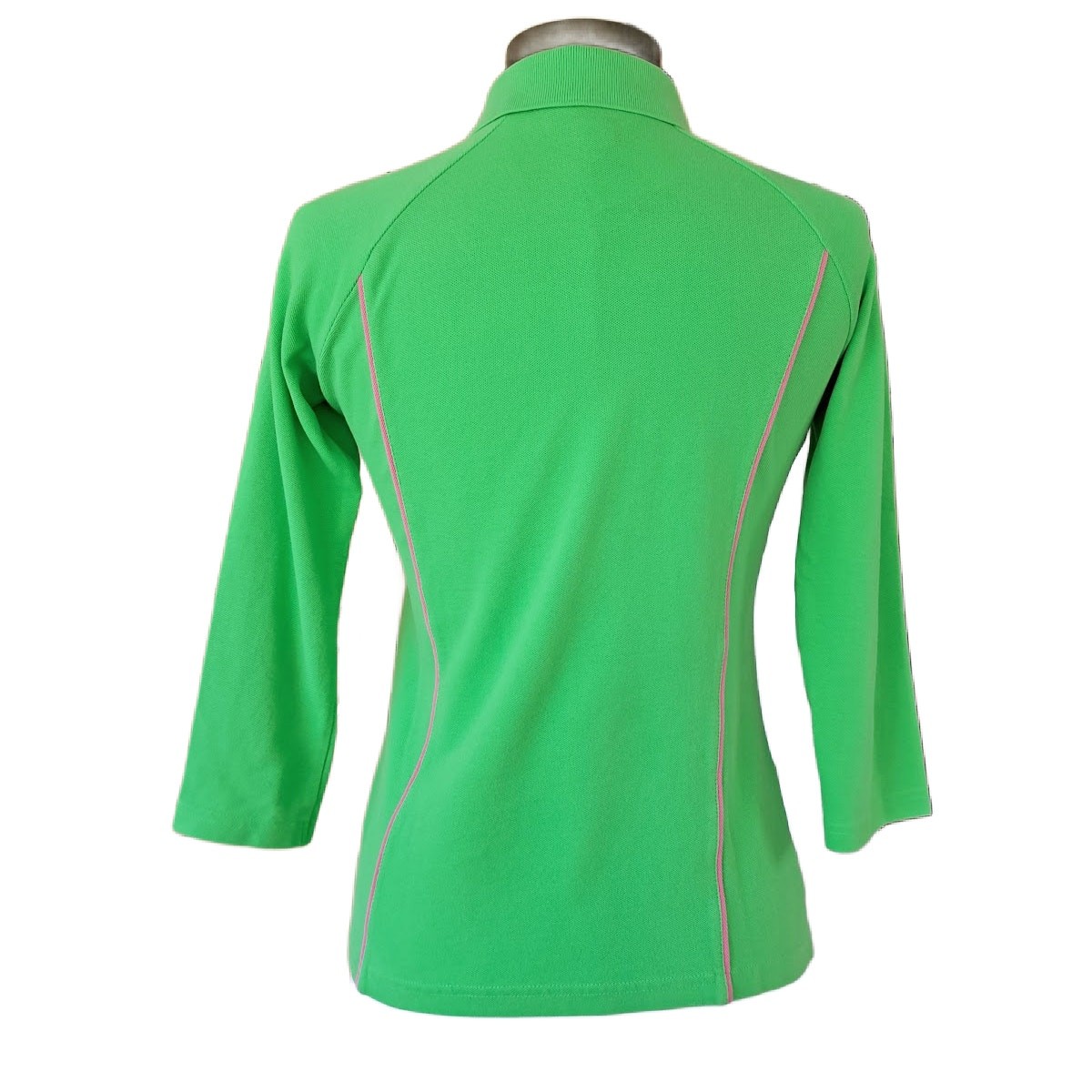 Lilly Pulitzer Lime Green ZIp Neck Polo Top Small 3/4 Sleeve White Label Golf