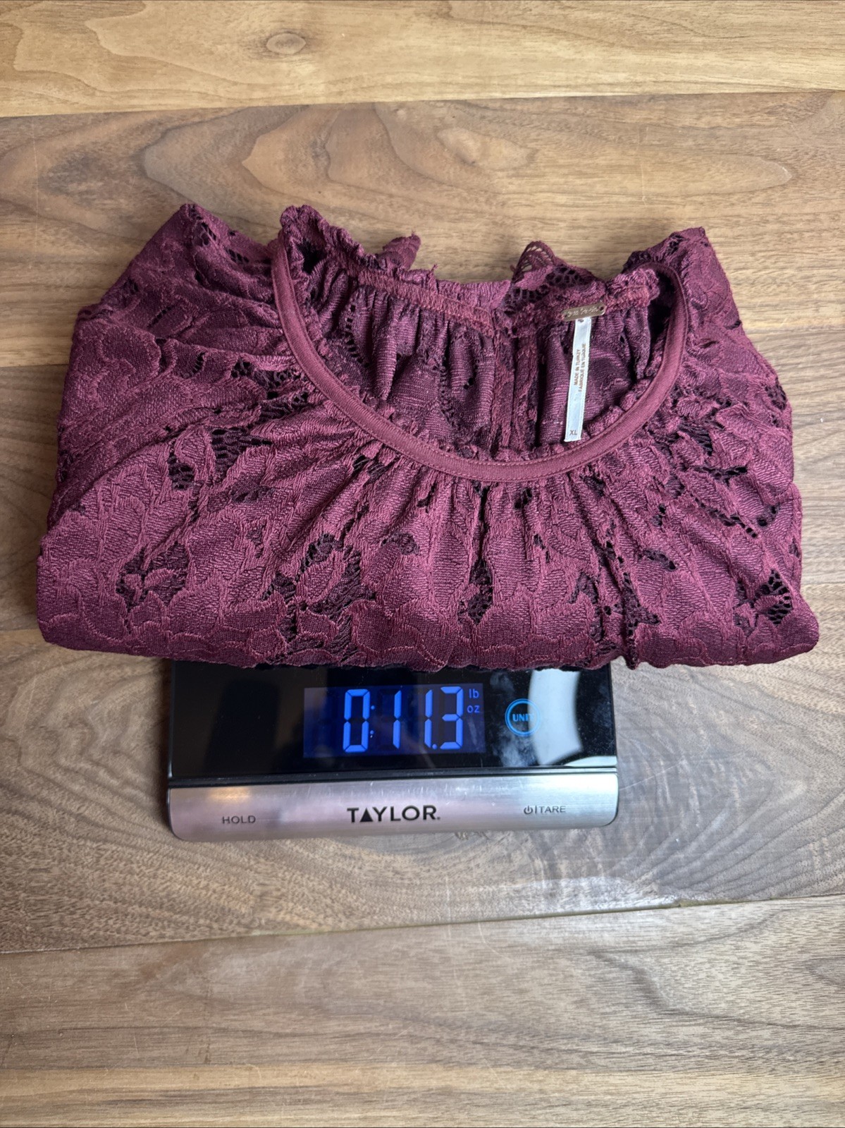 NWOT FREE PEOPLE Olivia Lace Top Sz XL Dolman Balloon Poet Sleeve Burgundy Red