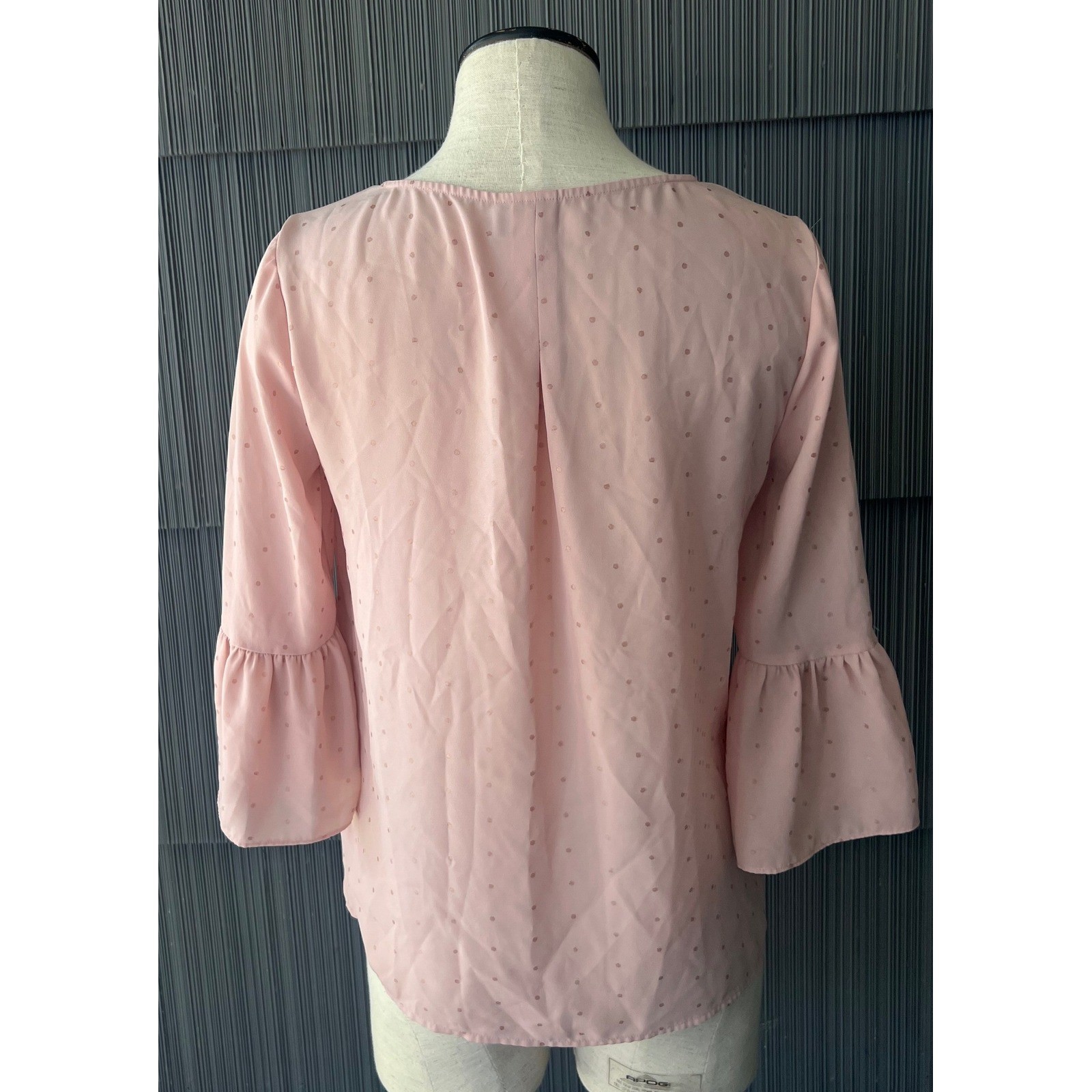 Elle Pink Clip Dot Bell Sleeve Blouse Womens XS Pastel Crew Neck Top Ren Faire