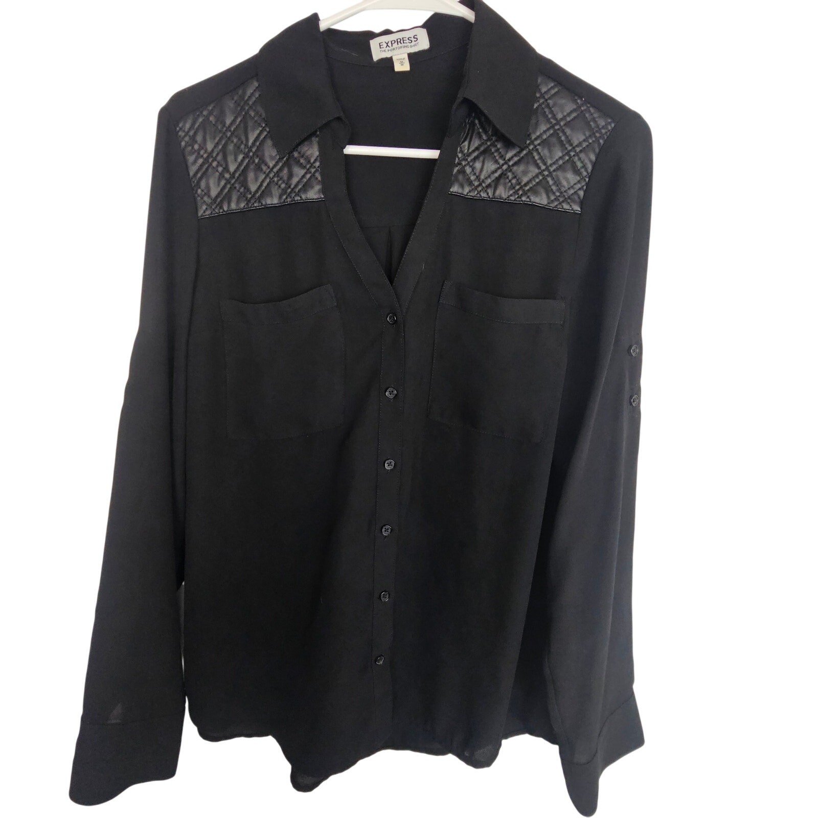 Express Womens Portofino Shirt Sz M Quilted Shoulder Classic Career Corp Office