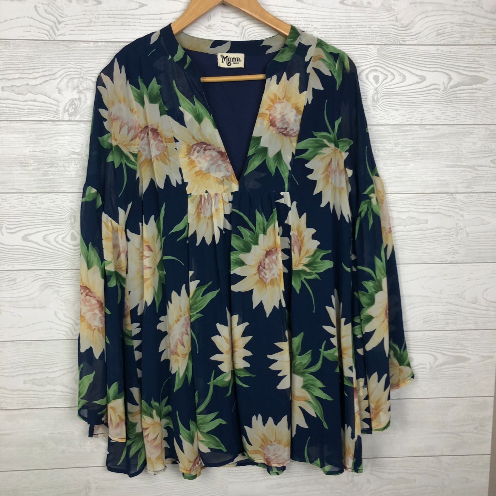 Show Me Your Mumu Women’s Mia Tunic in Sunflower Dreams Long Sleeve V Neck Small