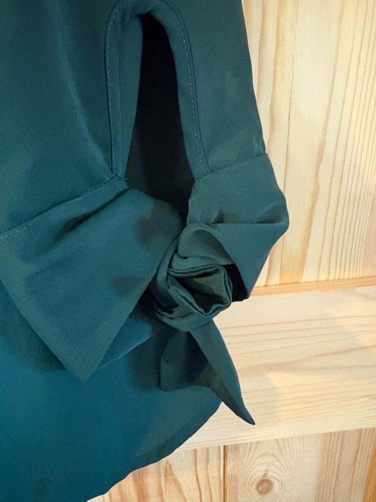 Womens Green Wrap Blouse Long Sleeve Tie Cuff V Neck Flowy Top