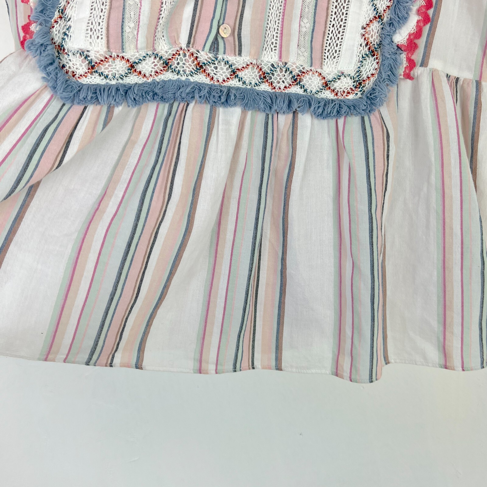 Ella Moss Natalia Ruffle Baby Doll Top Sleeveless Fringe Size Large L EUC L2191