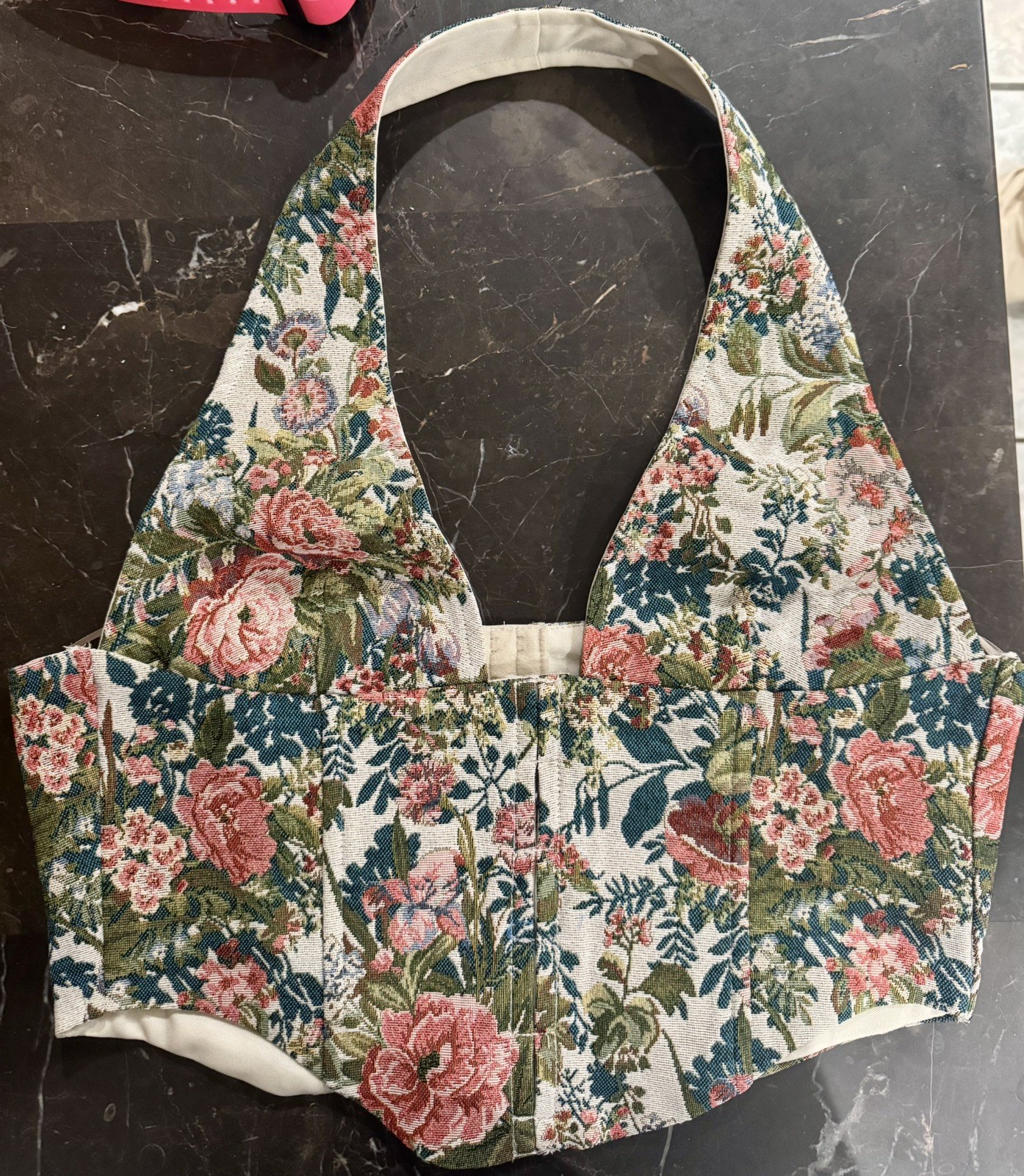 Sexy Women’s Floral Halter Neck Deep Plunging Crop Corset Top Sleeveless