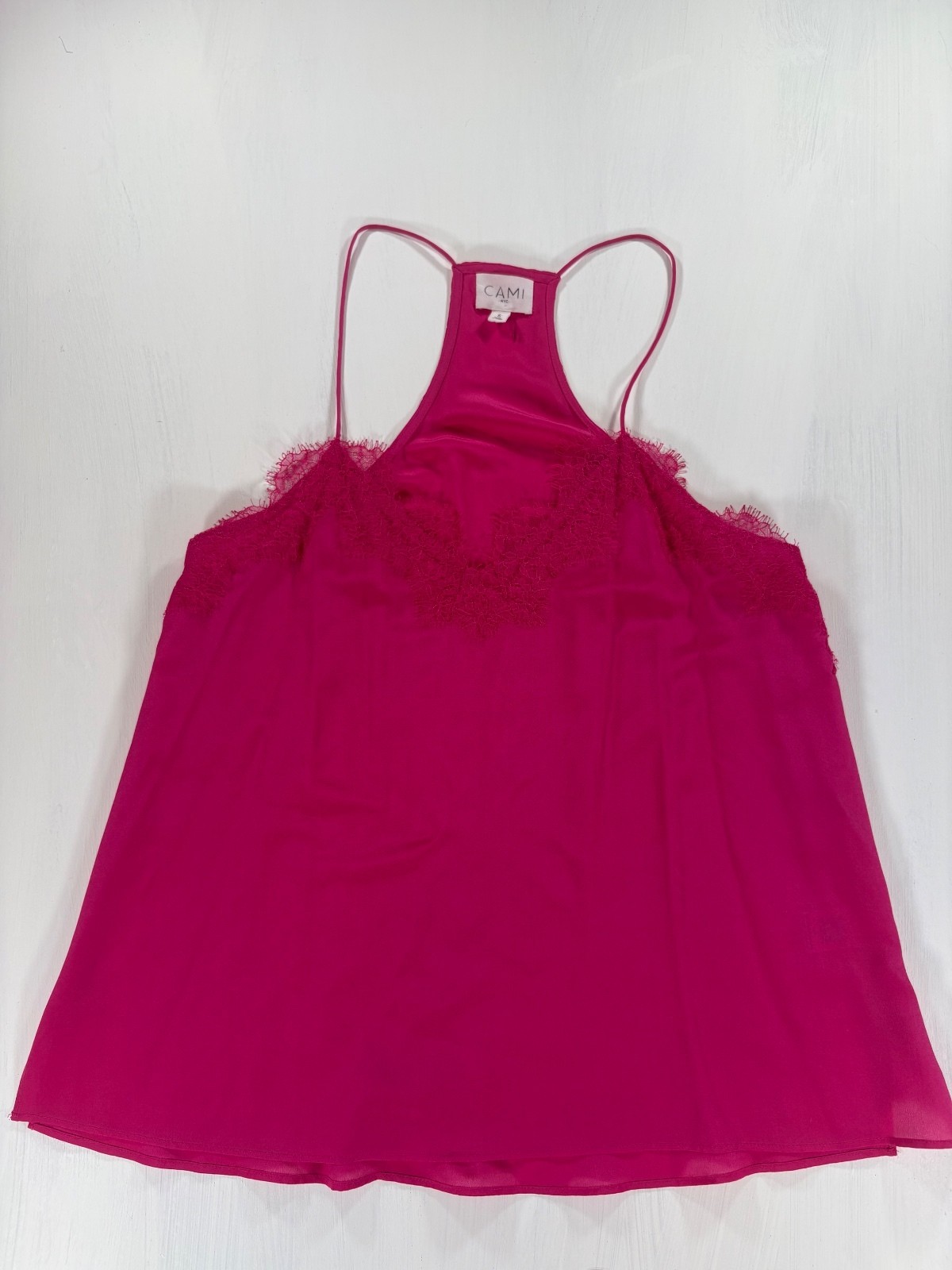 CAMI NYC 100% Silk Lace Racerback Camisole Top Fuchsia Pink Size S