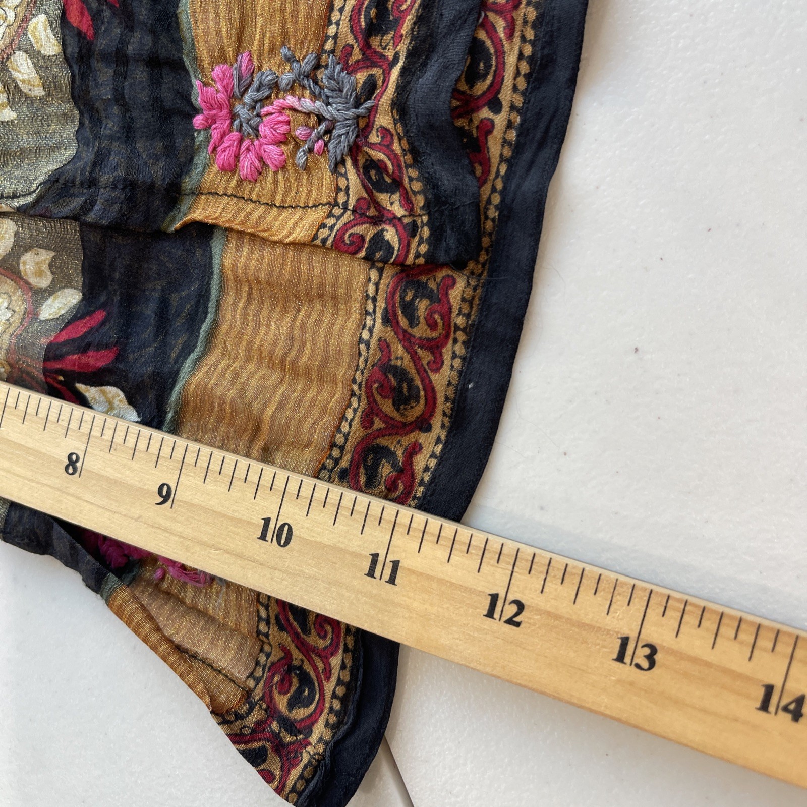 Embroidered Tunic Boho Artsy Sheer Shimmer Blouse Top Fall Global Travel Floral