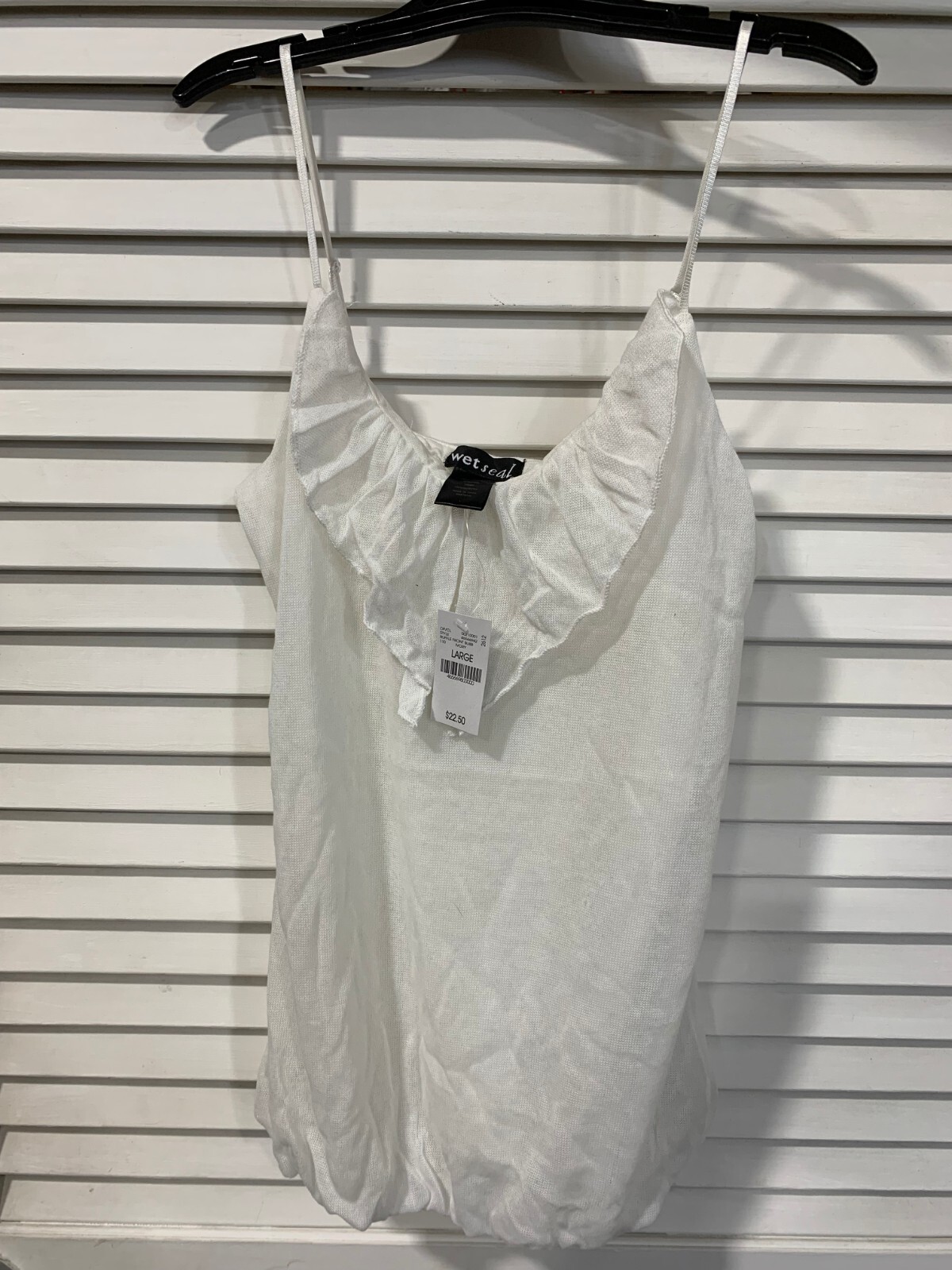 Wet Seal Women’s Size Large Ivory Ruffle Fringe Spaghetti Strap Top New w/ Tags
