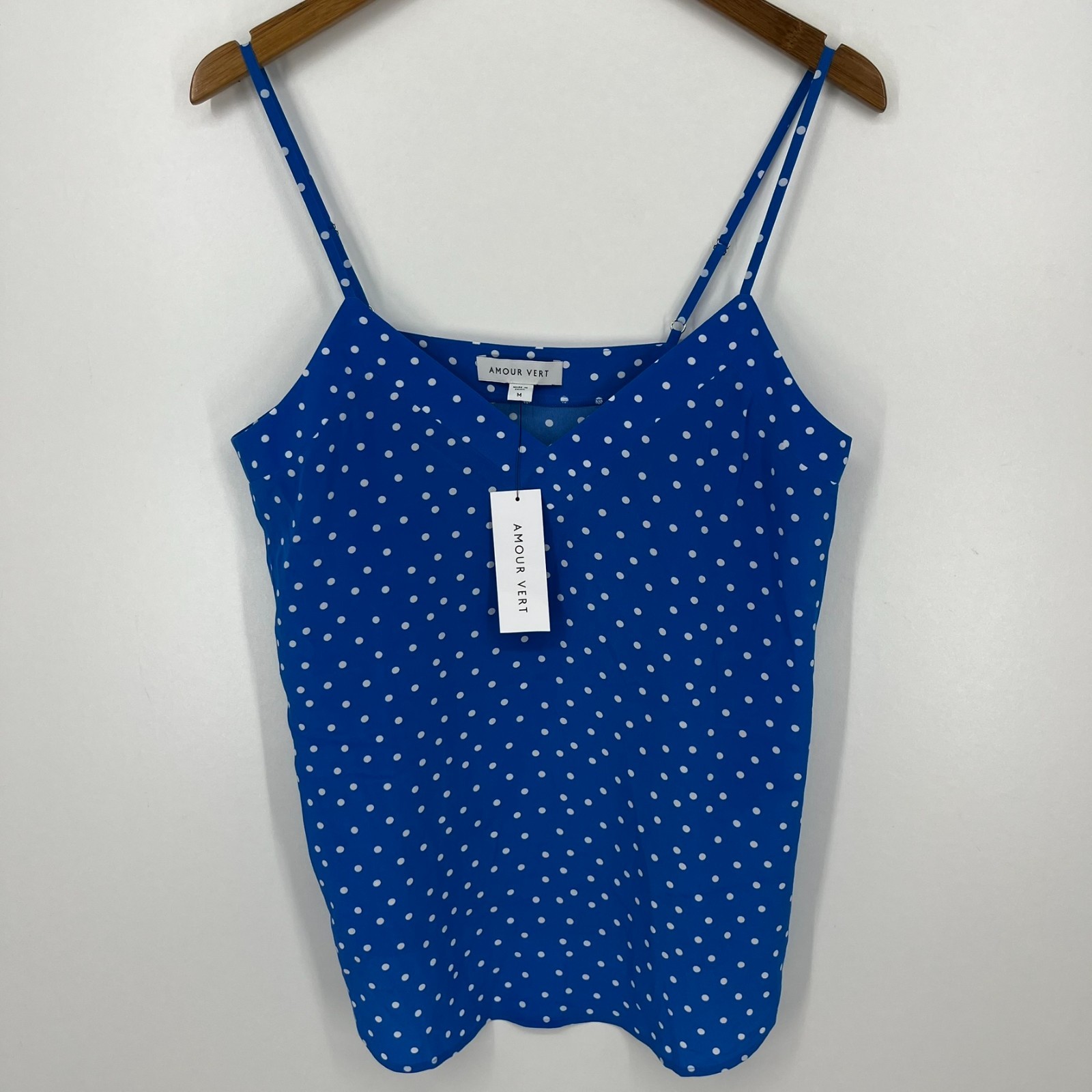 Amour Vert Silk Tank Top Women’s M Blue Polka Dot Barlow Riviera New NWT