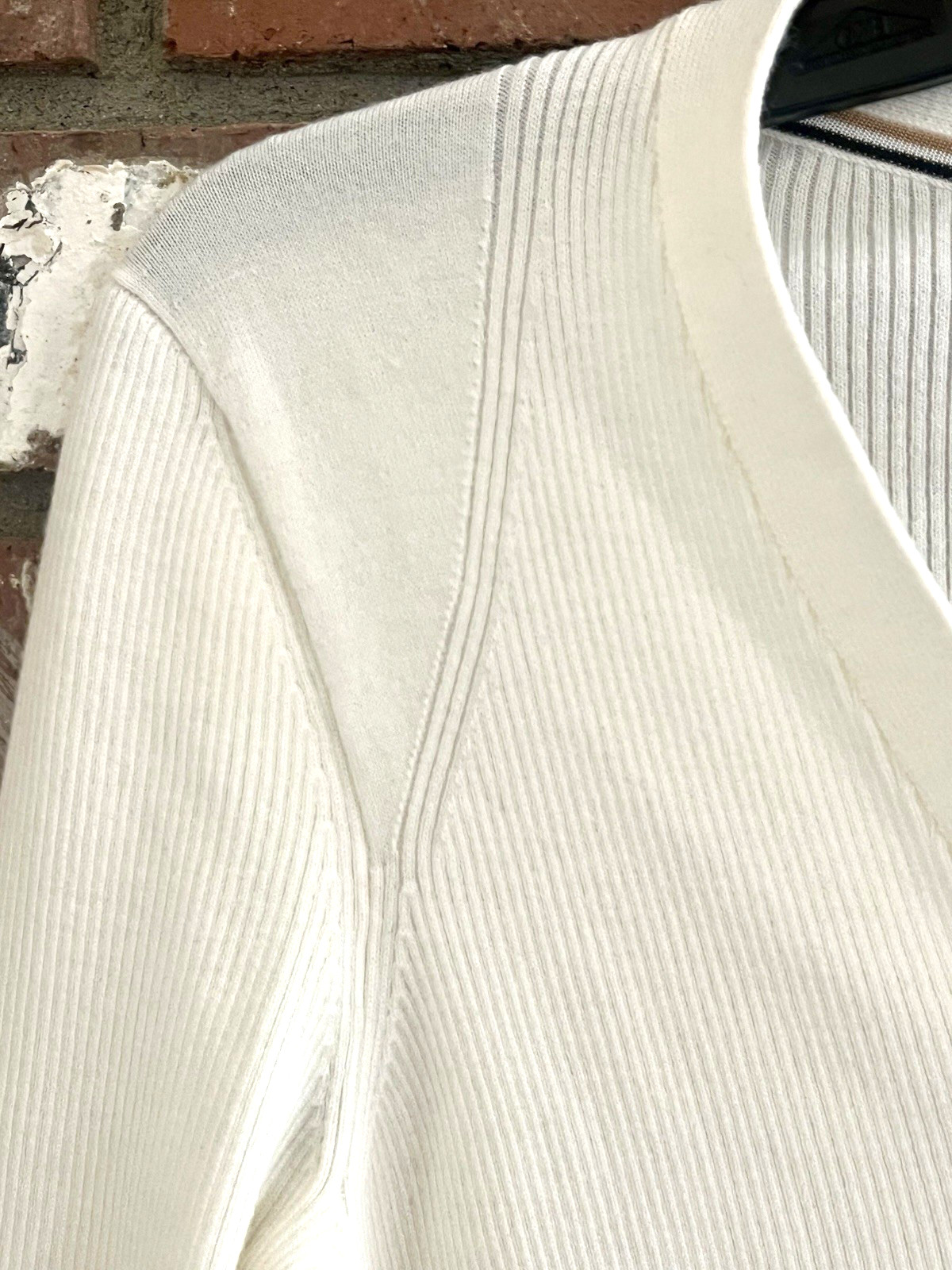 NEW Hugo Boss Wool Blend Ivory V-neck Henley Ribbed Long Sleeve Top NWOT $220
