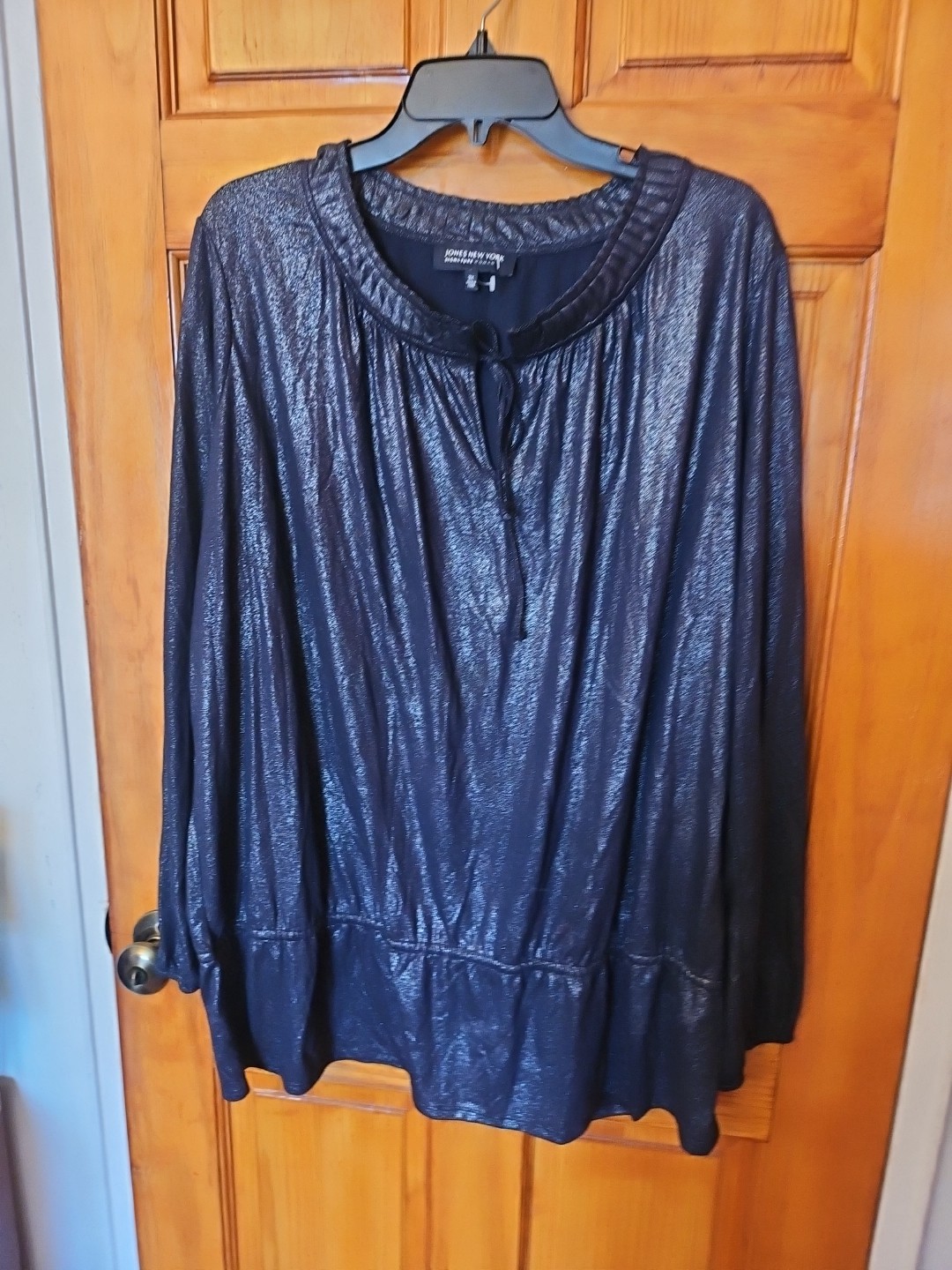 JONES NEW YORK Plus NY size 3X Women’s Shiny BLUE Blouse Tunic STRETCHABLE NWOT