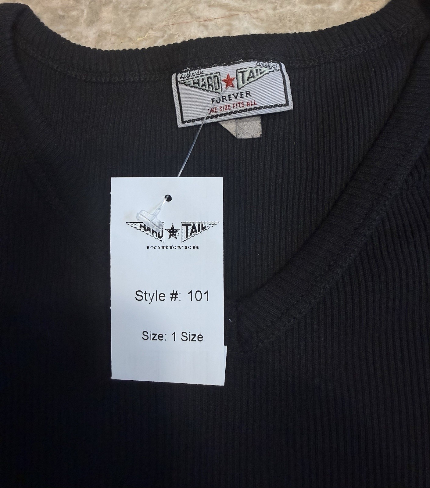 Hard Tail Forever Black Ribbed V-Neck Tee Shirt Style 101 One Size Made in USA
