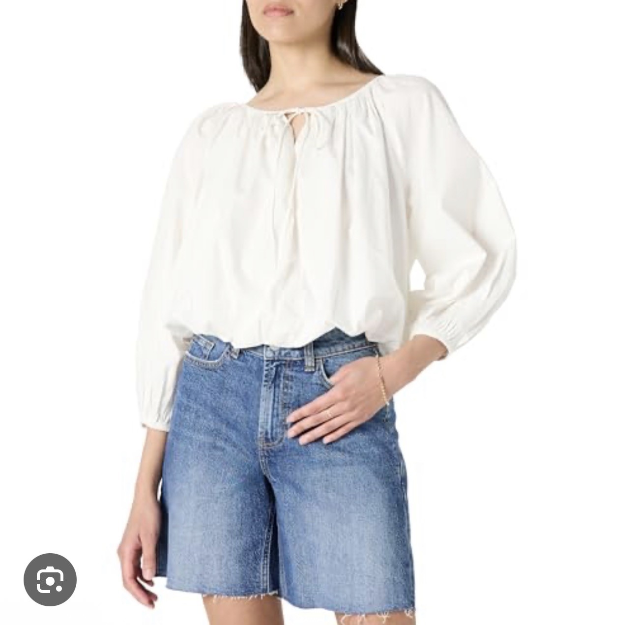 The Drop Shirred Neck Bubble Hem Top White Size Large