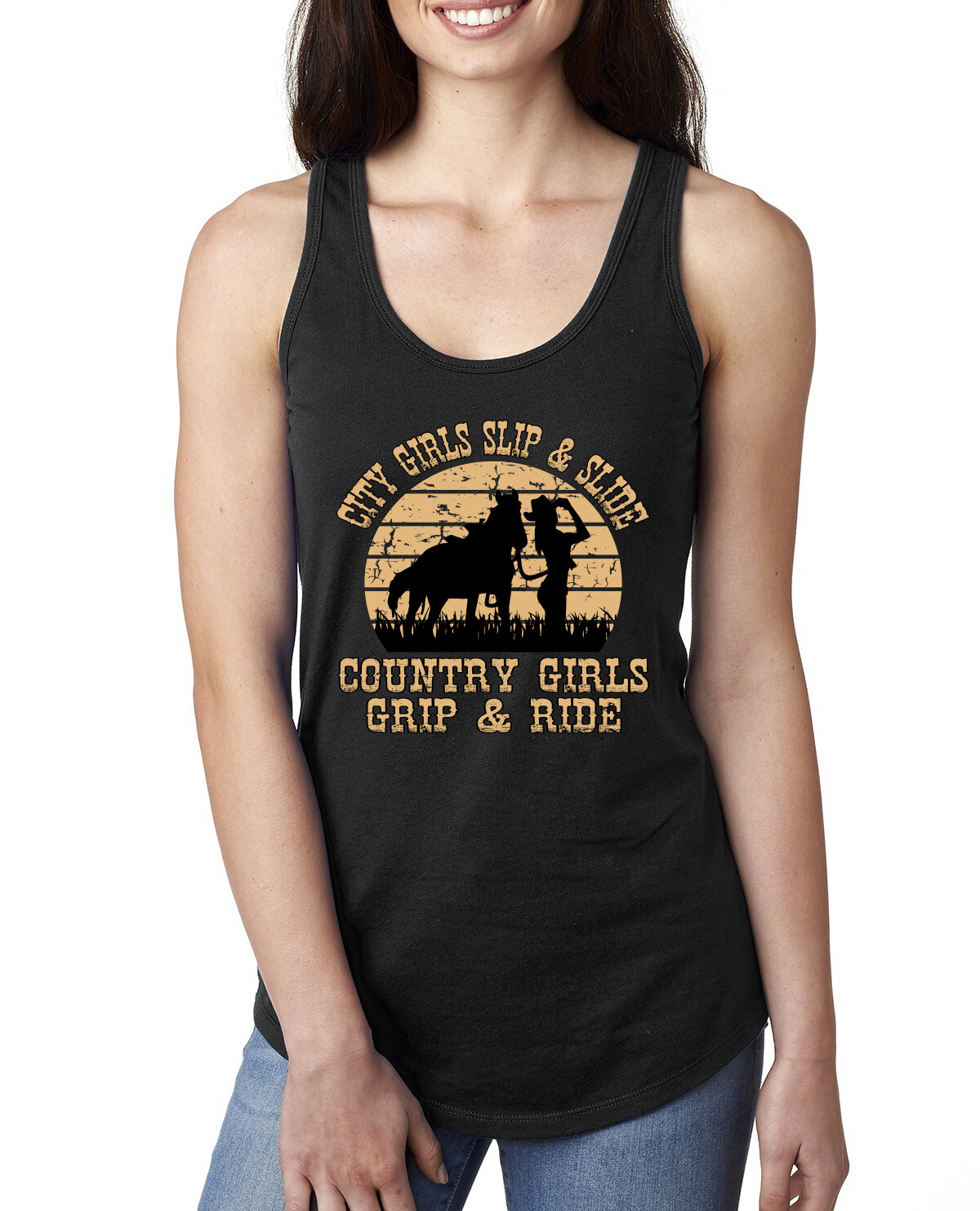 City Girls Slip And Slide Country Girls Grip And Ride Ladies Racerback Tank Top