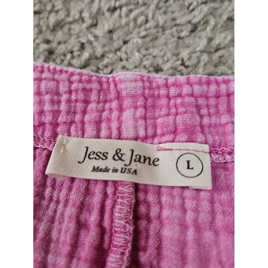 Jess & Jane Womens Large Pink Cotton Gauze V-Neck Textured Top Short Sleeve
