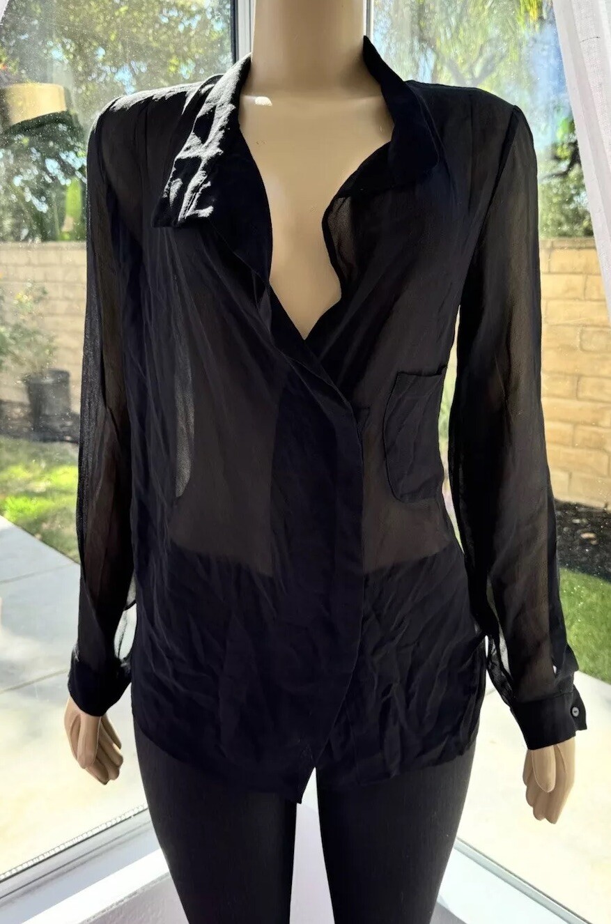 Vanessa Bruno Silk Top Sz XS 34 Long Sleeve Sheer Blouse Side Buttons MSRP $340