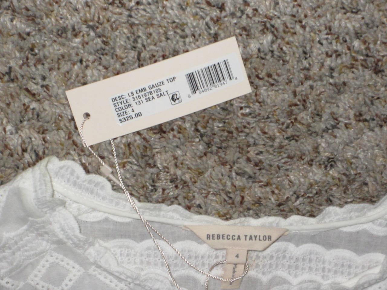 NWT $325 REBECCA TAYLOR SZ 4 WHITE L/S EMBROIDERED GAUZE TOP COTTON EYELET