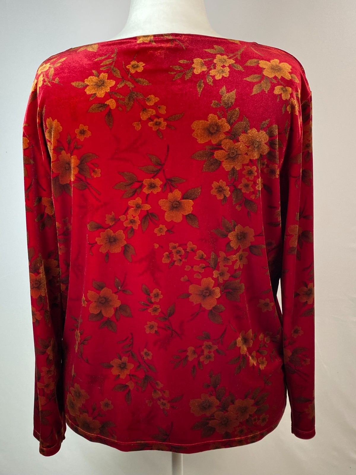 Red Black Velvet Burnout Women’s Top Y2K Floral Print Boho Sz 1X Judith Hart