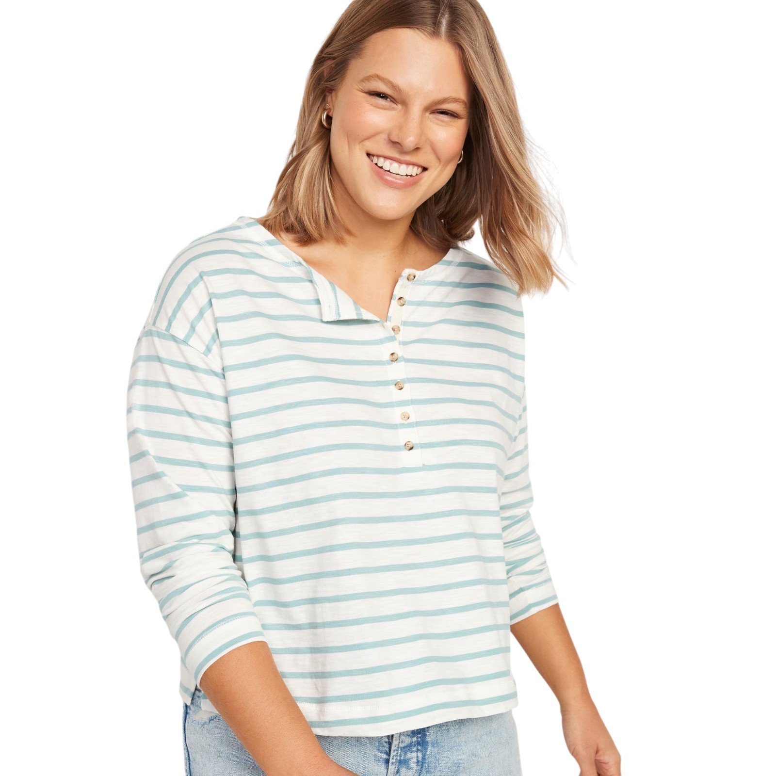 Old Navy Loose Mariner Stripe Long Sleeve Henley T-Shirt – Regular & Plus Sizes