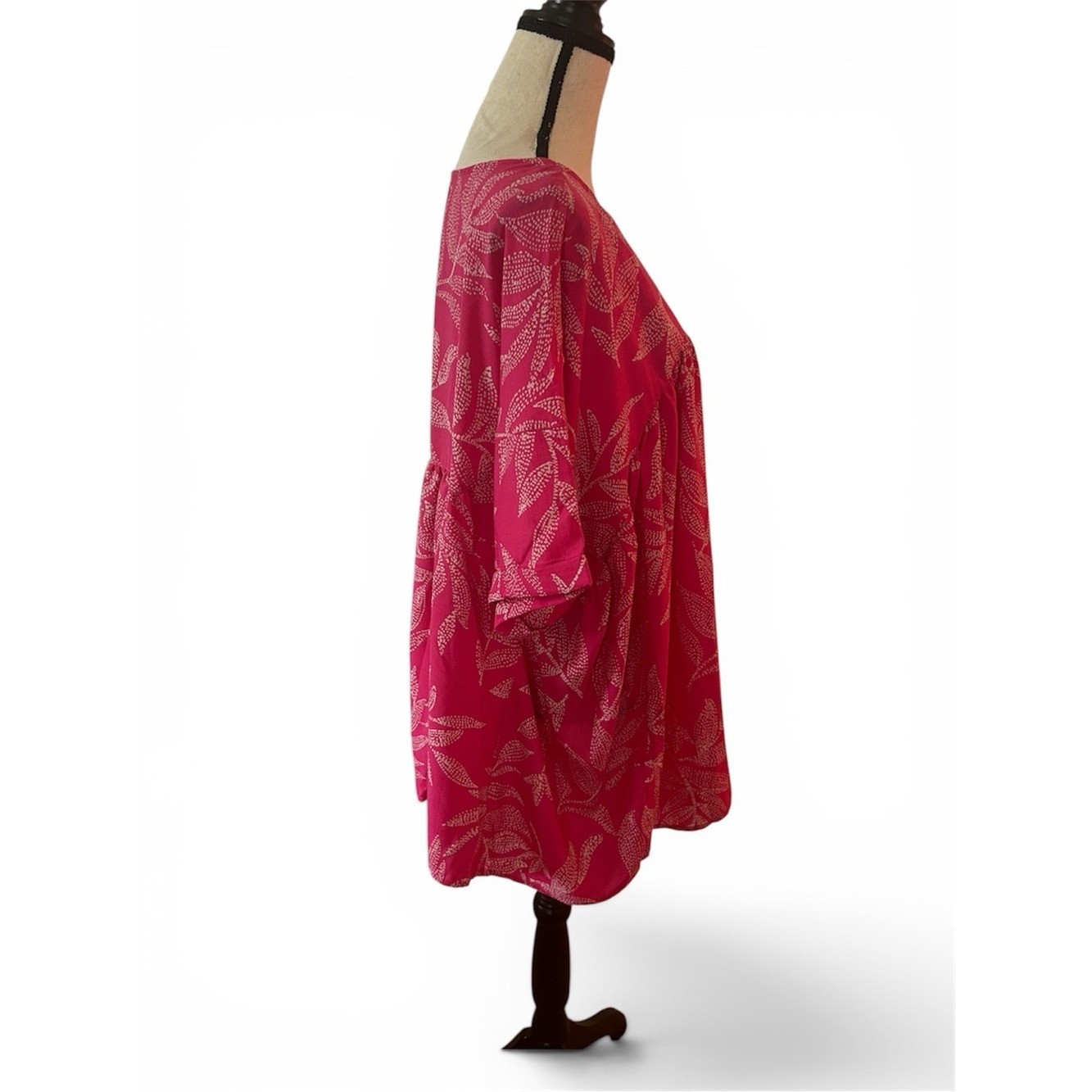 easel Hot Pink Leaf-Print Short Sleeve Tunic