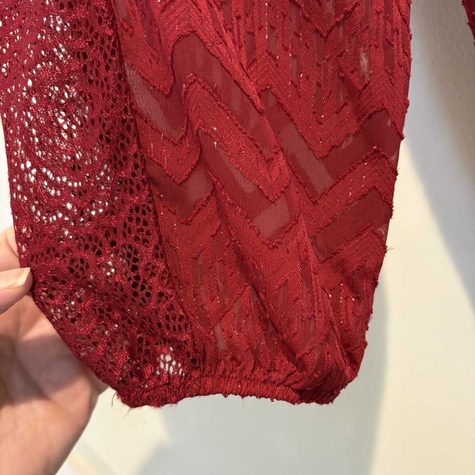 Figueroa & Flower Red Metallic Lace Peasant Top Boho Whimsigoth Small