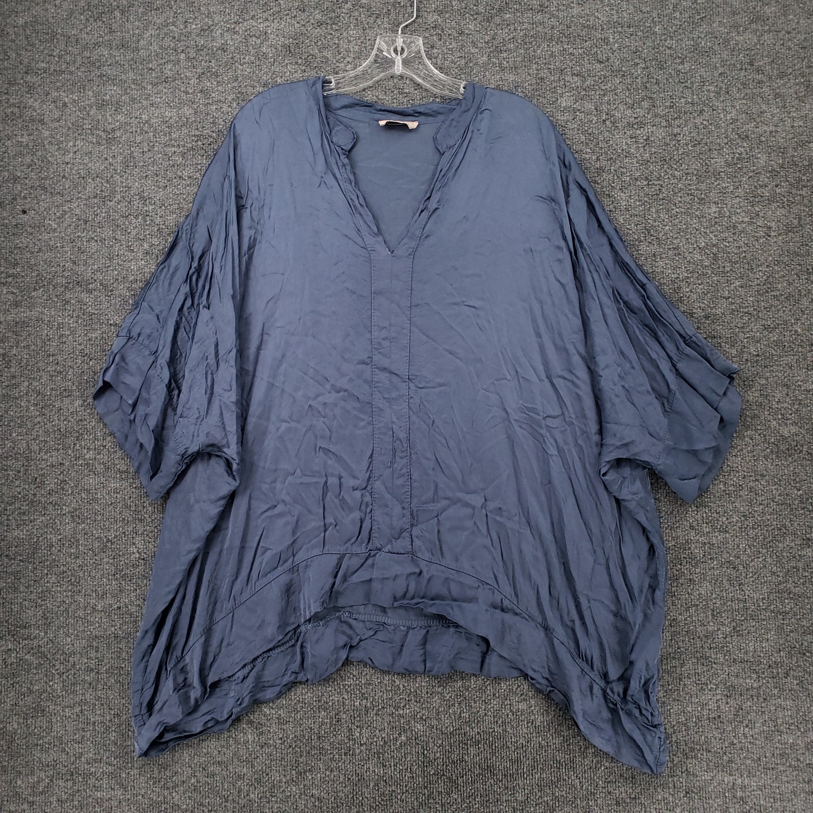 Sofia Top Womens One Size Blue 3/4 Sleeve Tunic Flowy V Neck Pullover Blouse