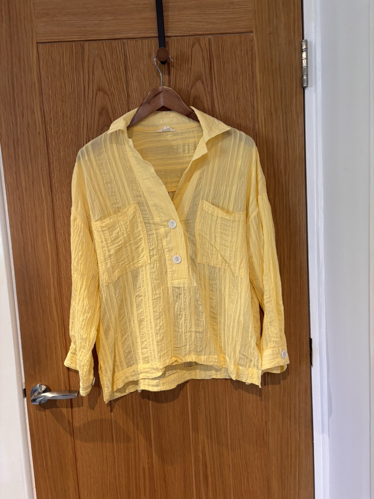 MONSOON Ladies Yellow Oversized Shirt Size S (8-12) Summer 3/4 Sleeve Buttons