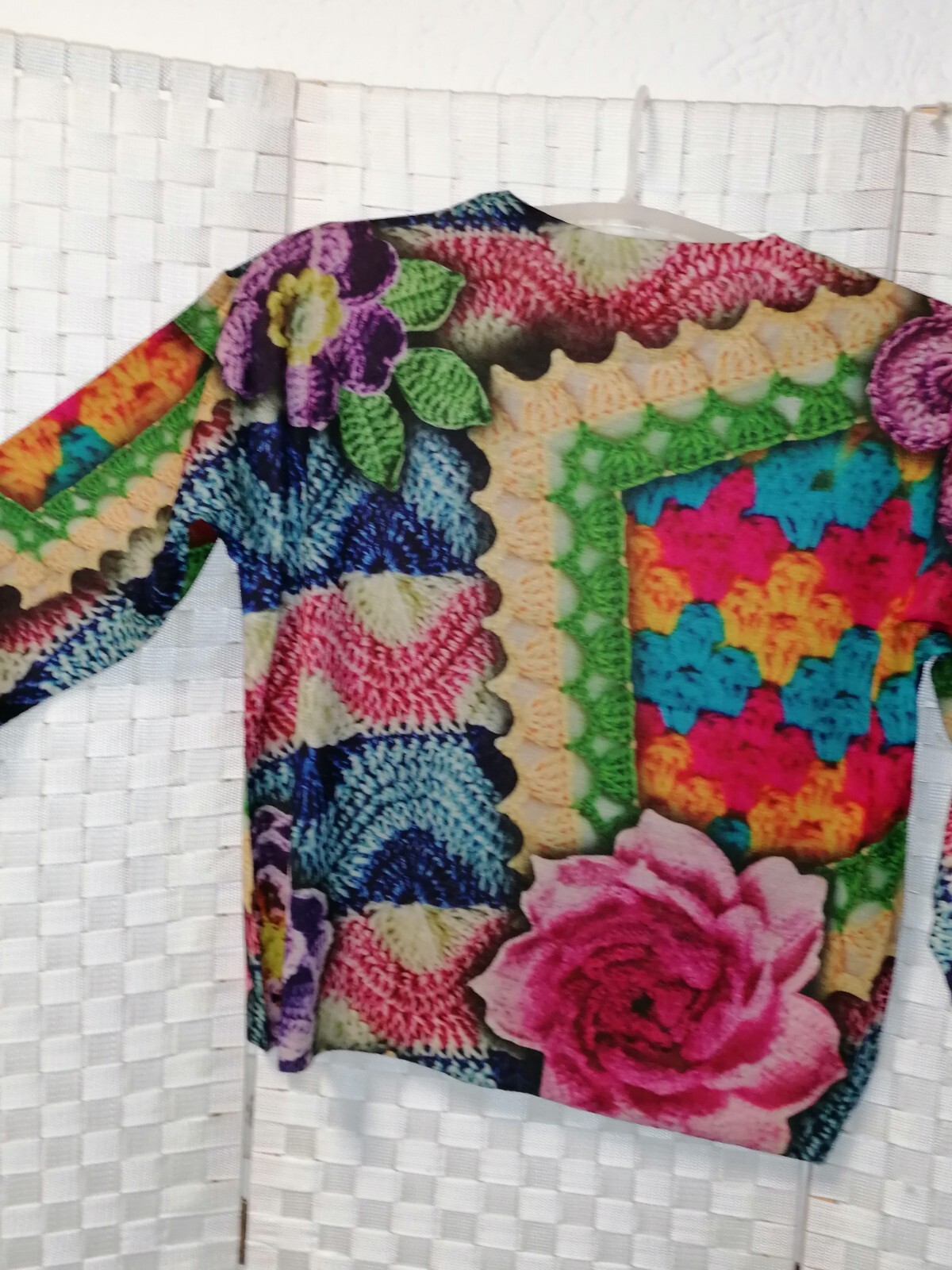 Neslay Paris approx 36 38 40 fine sweater shirt length 59 cm flower 3D pattern New